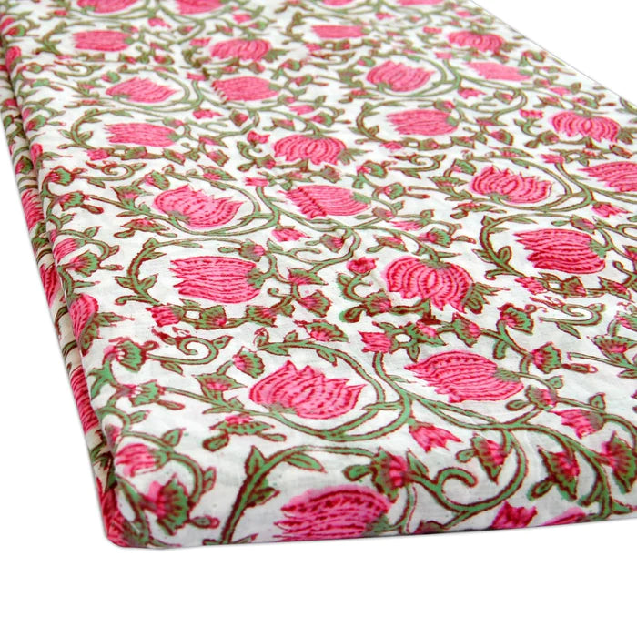 Hand Block Print Floral Running Fabric