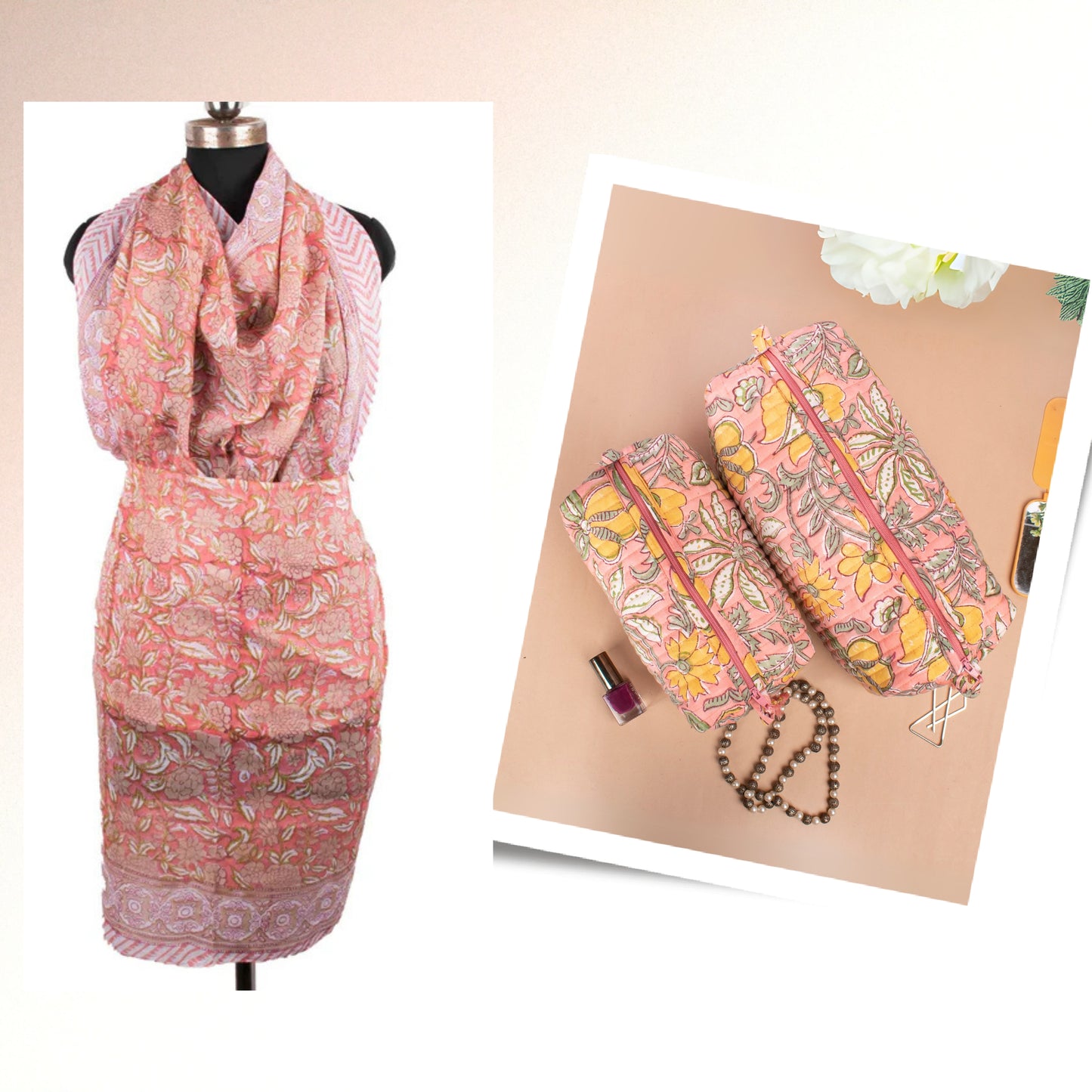 Makeup Organizer And Sarong Duo, Elegant Gift Set, Glamorous Makeup Bag & Scarf Combo, Perfect Combo For Travel & Everyday