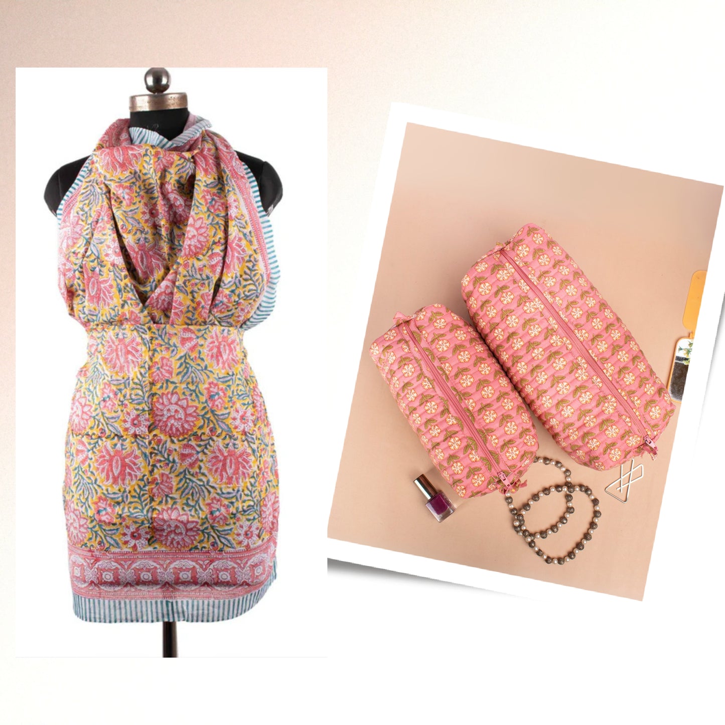 Matching Scarf And Makeup Bag Gift, Bohemian Beauty Bag And Fashion Scarf, Summer Sarong And Vanity Bag Combo, Gift Idea For Her