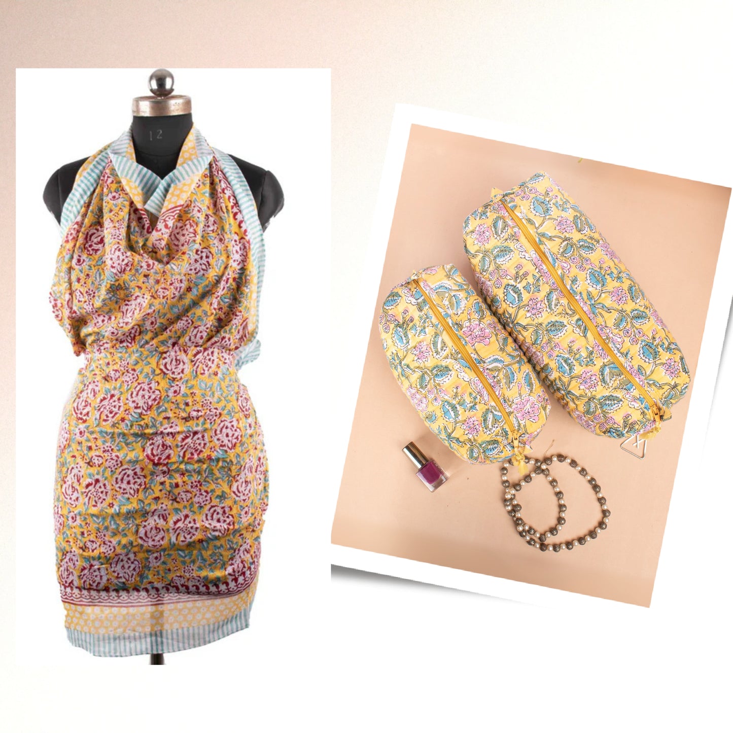 Versatile Gift Set For Her, Beautiful Makeup Bag And Soft Scarf Pair, Luxury Cosmetic Bag And Sarong Combo, Best Travel Accessories