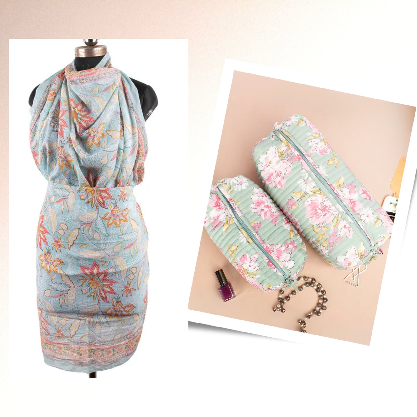 Makeup Bag And Beach Wrap Combo, Beachwear And Toiletry Bag Combo, Bohemian Beauty Bag And Fashion Scarf, Versatile Gift Set