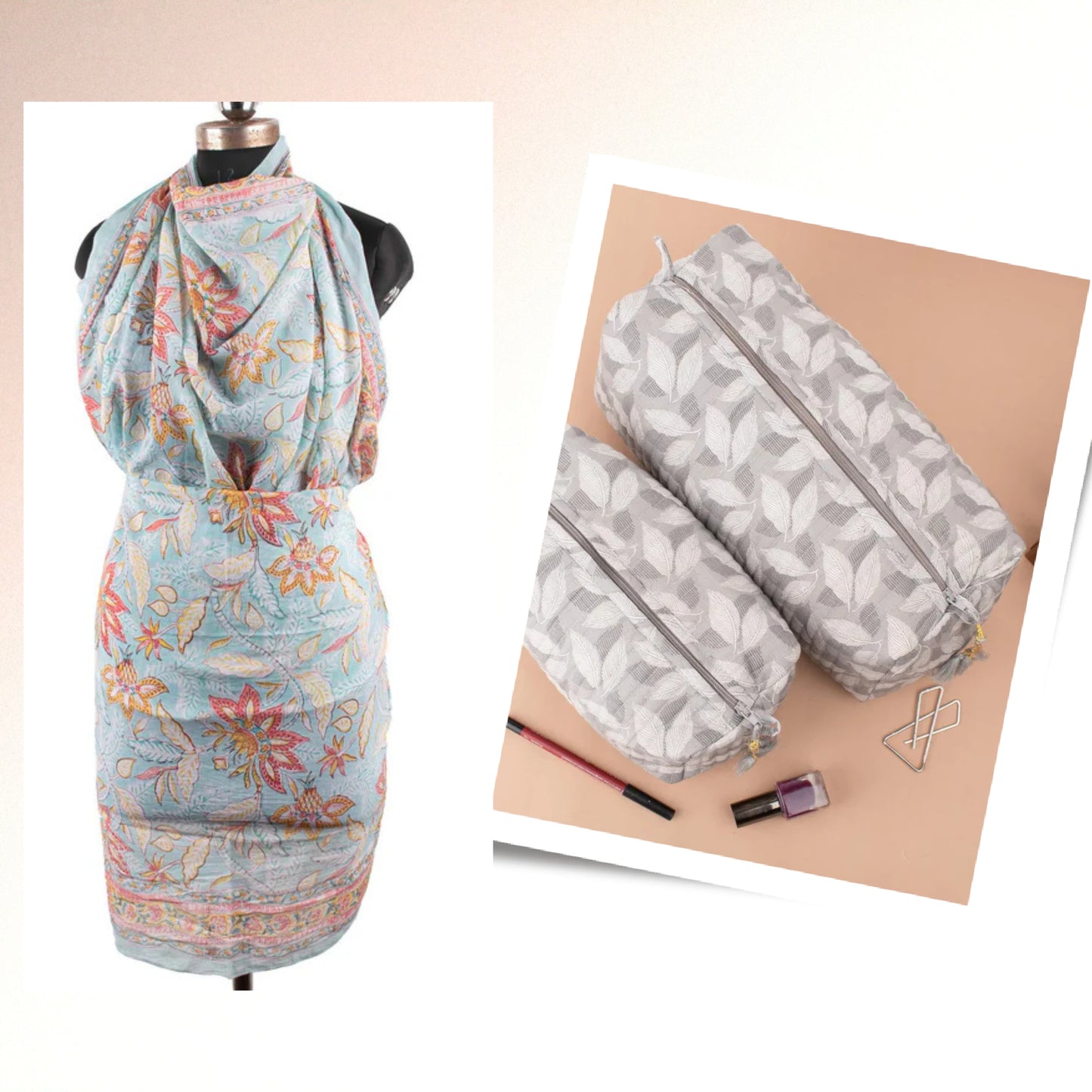 Summer Scarf With Tolitary Bag, Beach Sarong With Toiletry Bag To Her, Affordable Gift Combo, Boho Sarong Wrap Combo