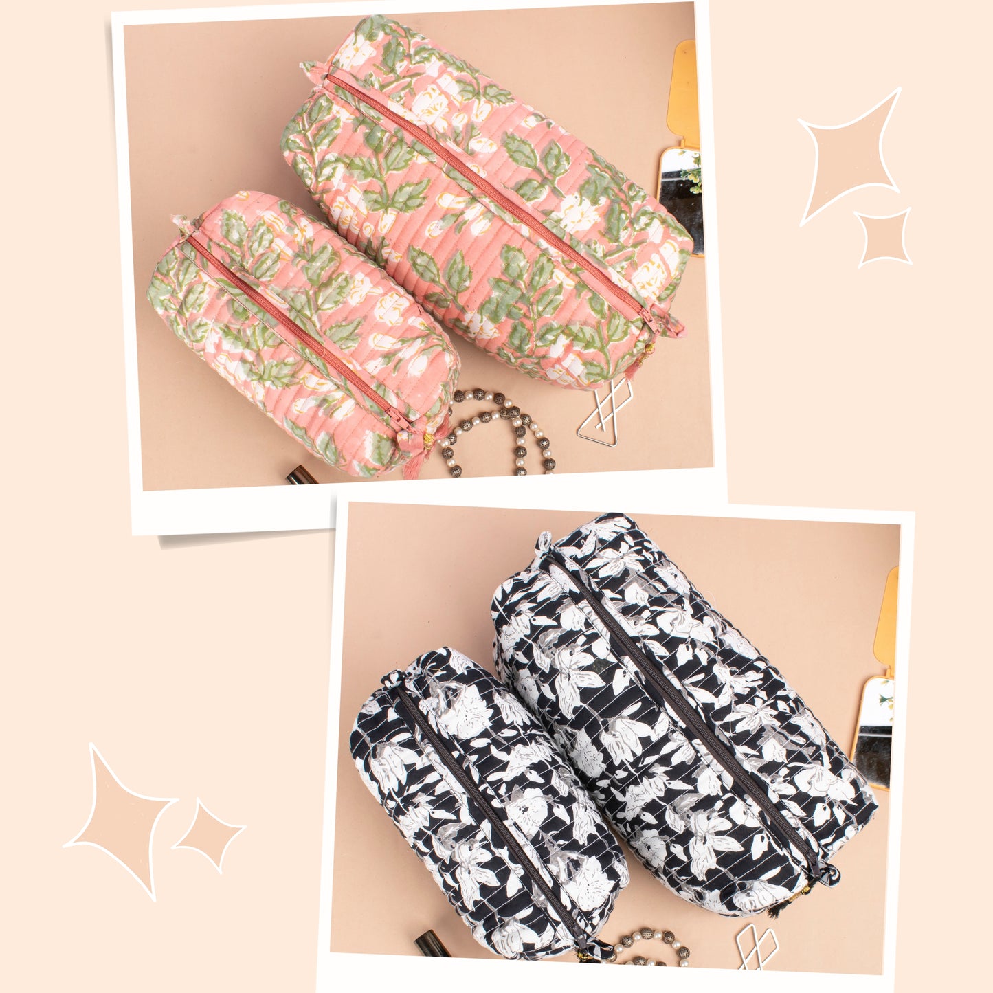 Combo of 2 - Cosmetic Case, Mini Makeup Organizer, Bridesmaid Gift Makeup Bag, Handmade Toiletry Bag, Travel Makeup Pouch, Waterproof Bag