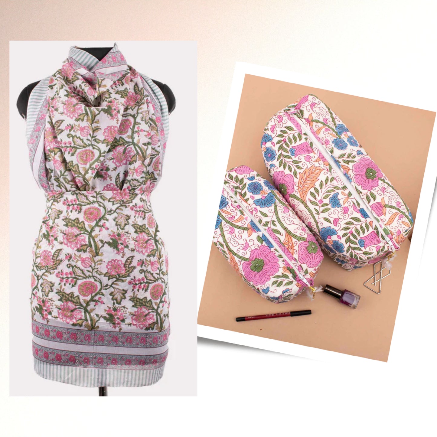 Cotton Sarong & Cosmetic Bag Set, Toiletry Bag For Travel, Gift Combo For Her, Cotton Pareo Beach Wrap, Boho Scarf & Makeup Bag Combo