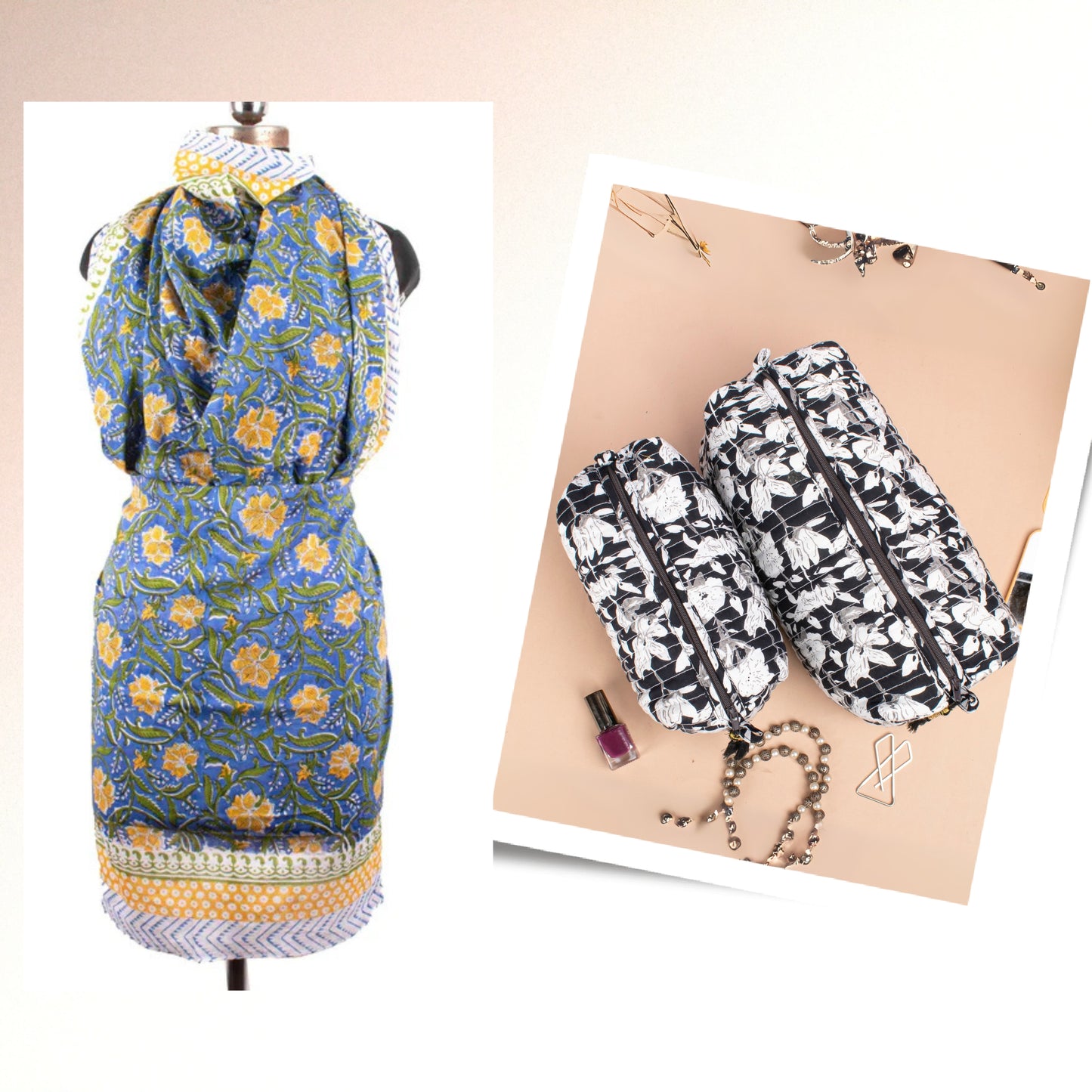 Beach Sarong With Toiletry Bag To Her, Boho Sarong Wrap Combo, Colorful Makeup Bag And Wrap Set, Wrap Skirt And Cosmetic Pouch Set