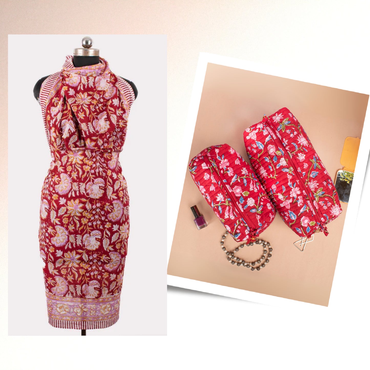 Summer Sarong And Vanity Bag Combo, Thoughtful Gift For Fashionistas, Boho Scarf With Makeup Bag, Travel Sarong And Cotton Bag Set