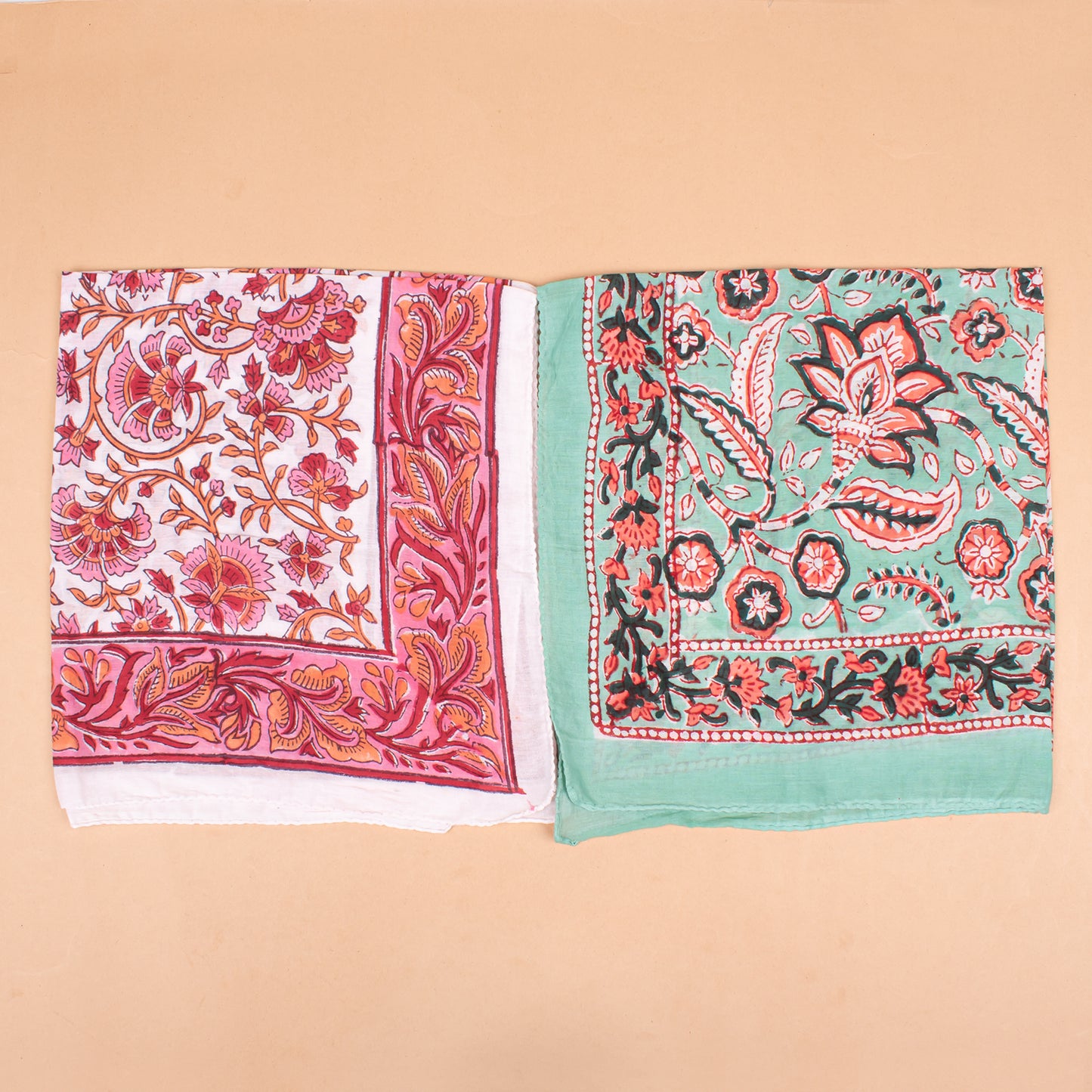 Set of 10 - Block Printed Cotton Bandana, Handmade Organic Paisley Scarf, Eco-Friendly Hair Or Neck Wrap, Bohemian Unisex Accessory, Eco-Friendly