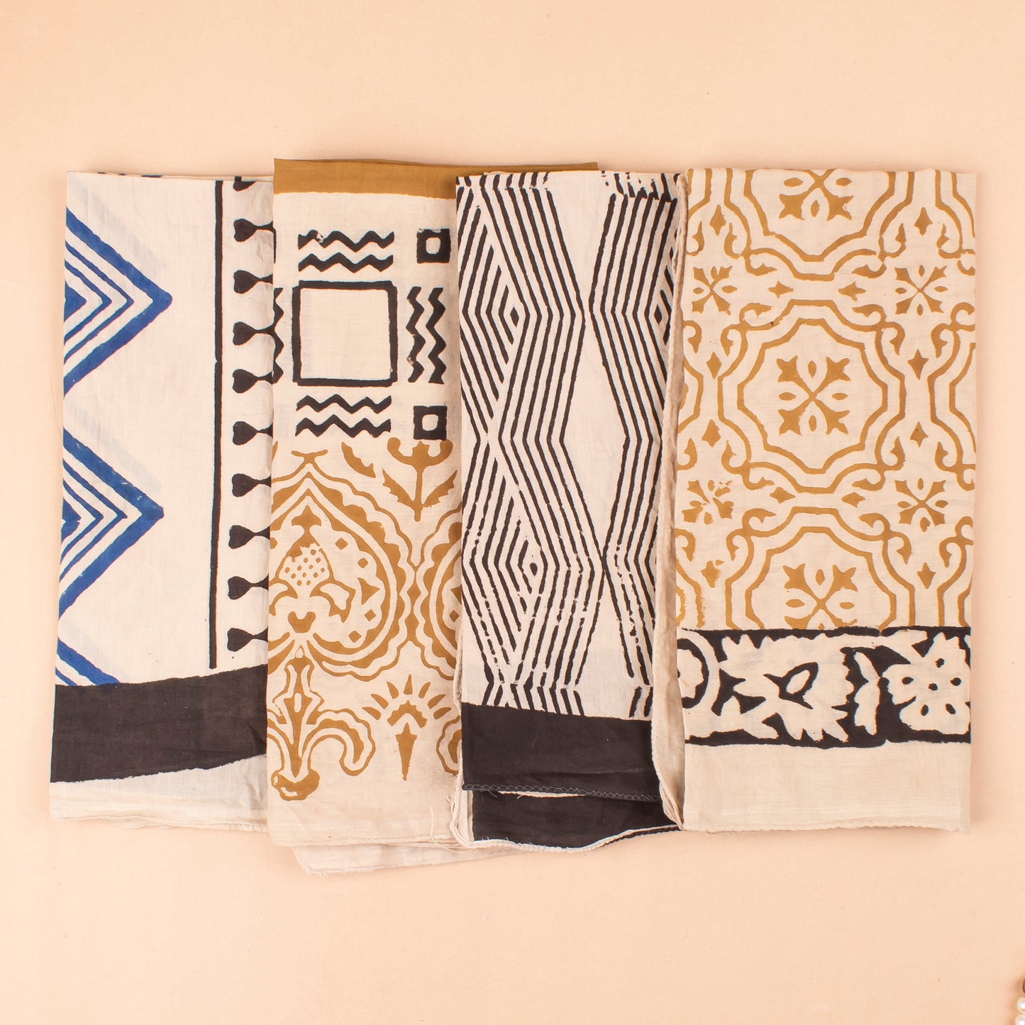 Set of 4 - Cotton Bandanas, Eco-Friendly Festival & Outdoor Accessory, Neck & Wrist Ties, Unisex Vintage Style Bandanas, Handblock Printed Head Scarf