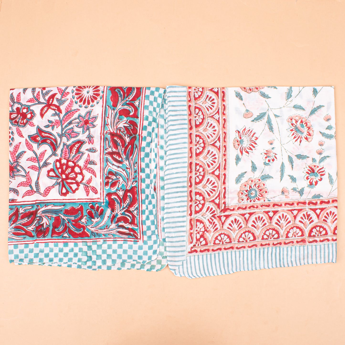 Set of 10 - Lightweight Organic Cotton Bandana, Boho Block Printed Scarf, Handmade Hair Or Neck Wrap, Unisex Eco-Friendly Gift, Paisley And Floral Design