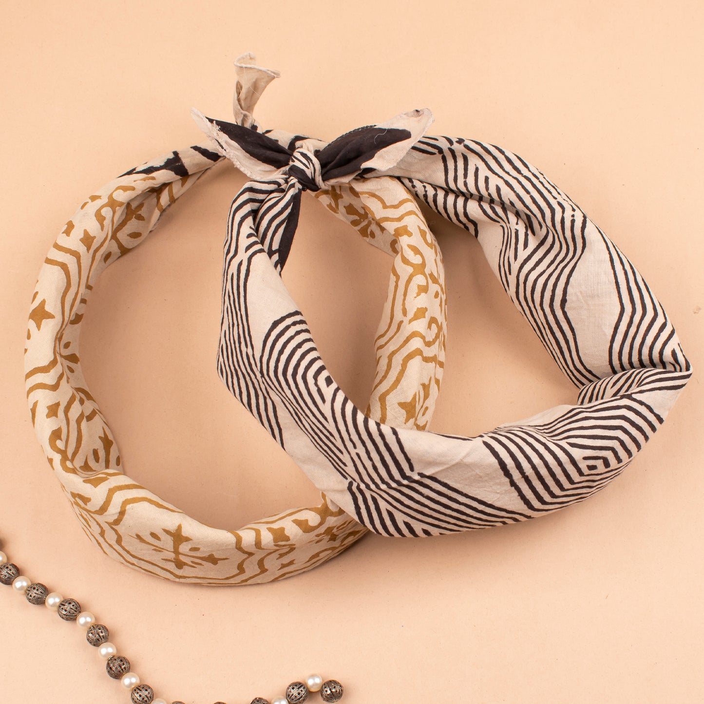 Set of 2 - 100% Cotton Handblock Printed Bandanas, Unisex Small Scarf, Sustainable Head Wrap, Stylish Boho Accessory, Eco-Friendly Neck Tie