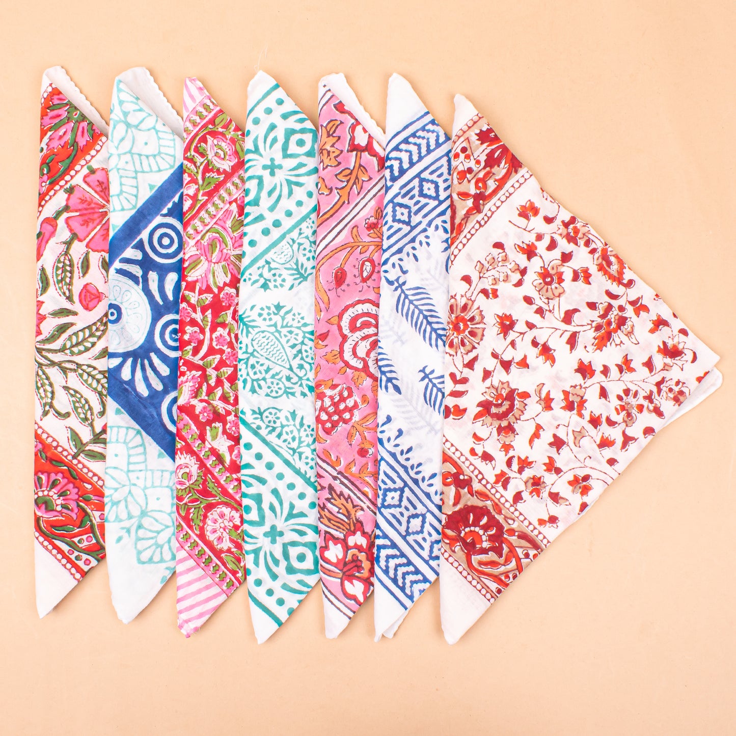 Set of 7 - Paisley Print Cotton Bandana, Handmade Organic Scarf, Cotton Wrist, Hair Or Neck Wrap, Boho Unisex Fashion Gift, Eco-Friendly Sustainable Accessory