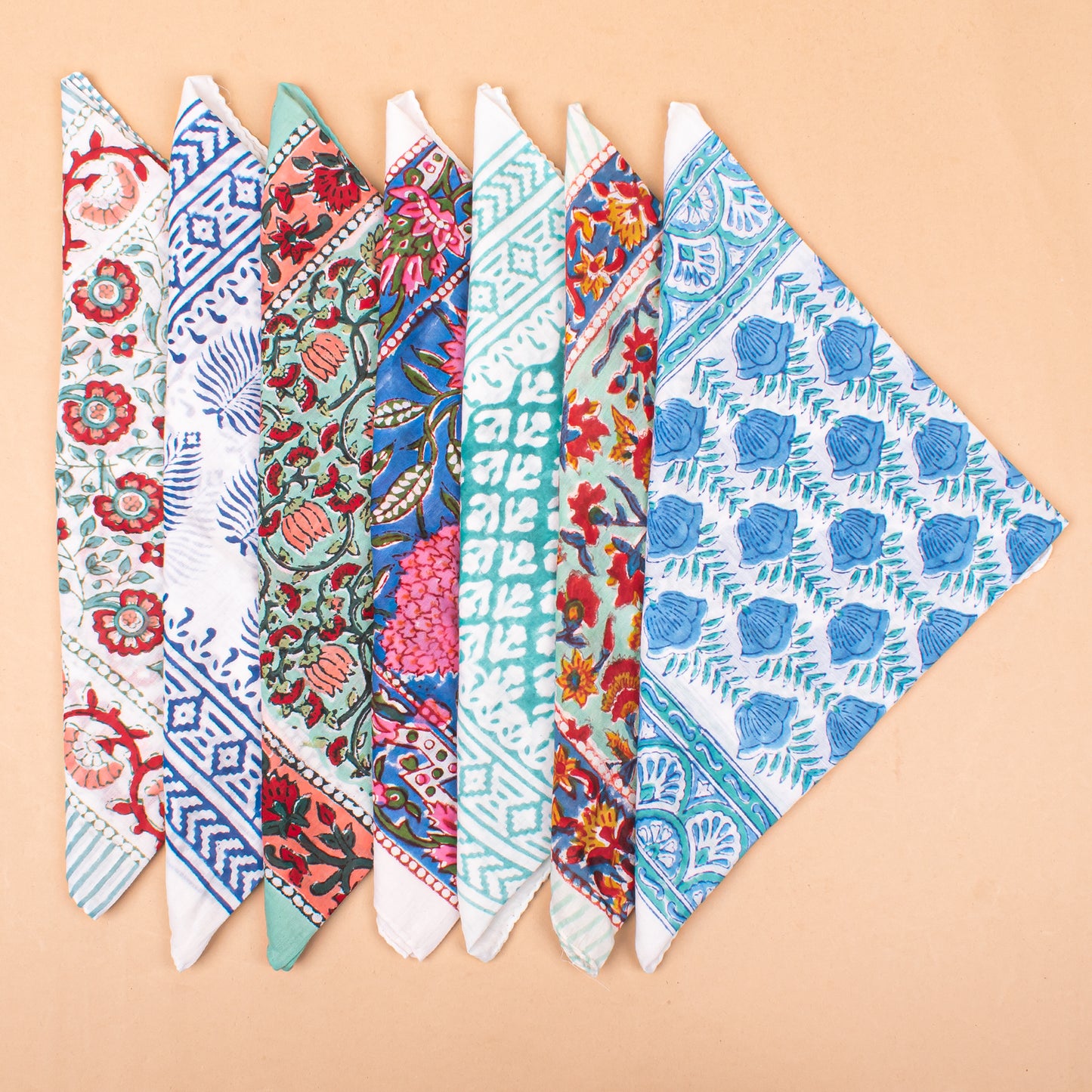 Set of 7 - Handcrafted Organic Cotton Bandana, Artistic Boho Paisley Scarf, Eco-Friendly Neck Or Hair Wrap, Sustainable Accessory, Unique Gift For Her Or Him