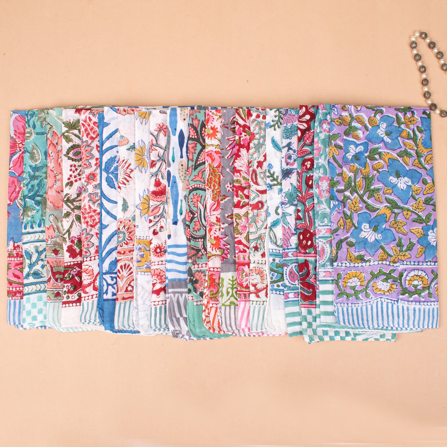 Set of 95 - Floral Paisley Organic Cotton Bandana, Hand Block Printed Lightweight Scarf, Boho Hair Or Neck Wrap, Sustainable Fashion Accessory, Eco-Friendly Gift Idea