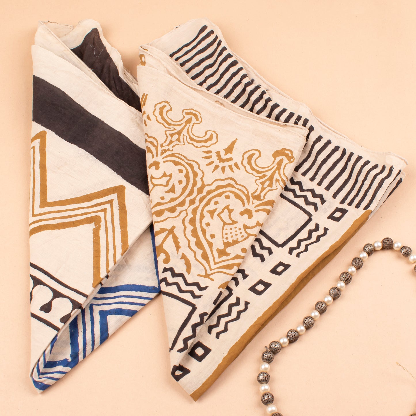 Set of 2 - Pure Cotton Bandana Scarf, Vintage Style Cotton Hanky For Men & Women, Stylish Cotton Accessories, Neck & Wrist Tie, Cotton Hanky Gift