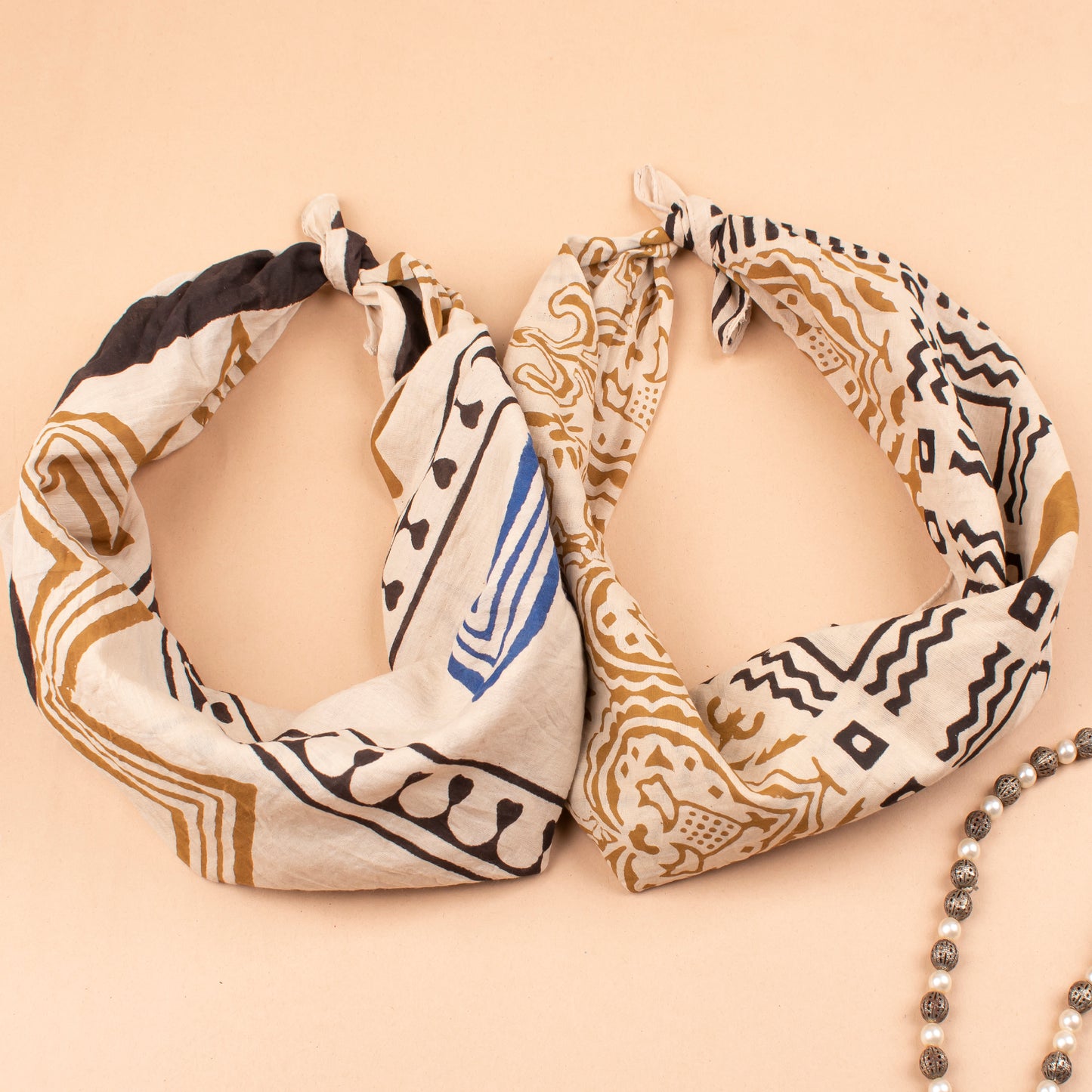 Set of 2 - Pure Cotton Bandana Scarf, Vintage Style Cotton Hanky For Men & Women, Stylish Cotton Accessories, Neck & Wrist Tie, Cotton Hanky Gift