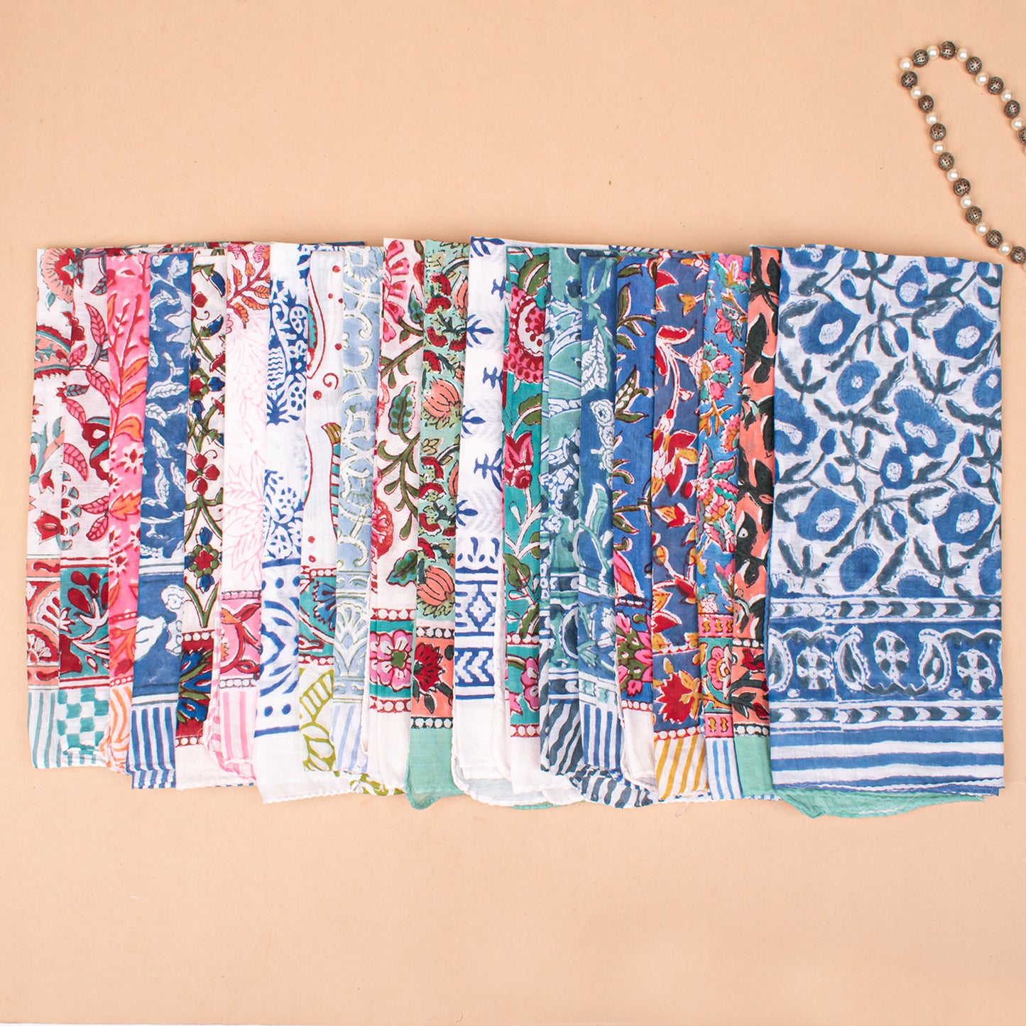 Set of 90 - Handmade Cotton Bandana, Organic Block Printed Boho Scarf, Cotton Face, Neck Or Hair Wrap, Sustainable Fashion Gift, Floral Design For All