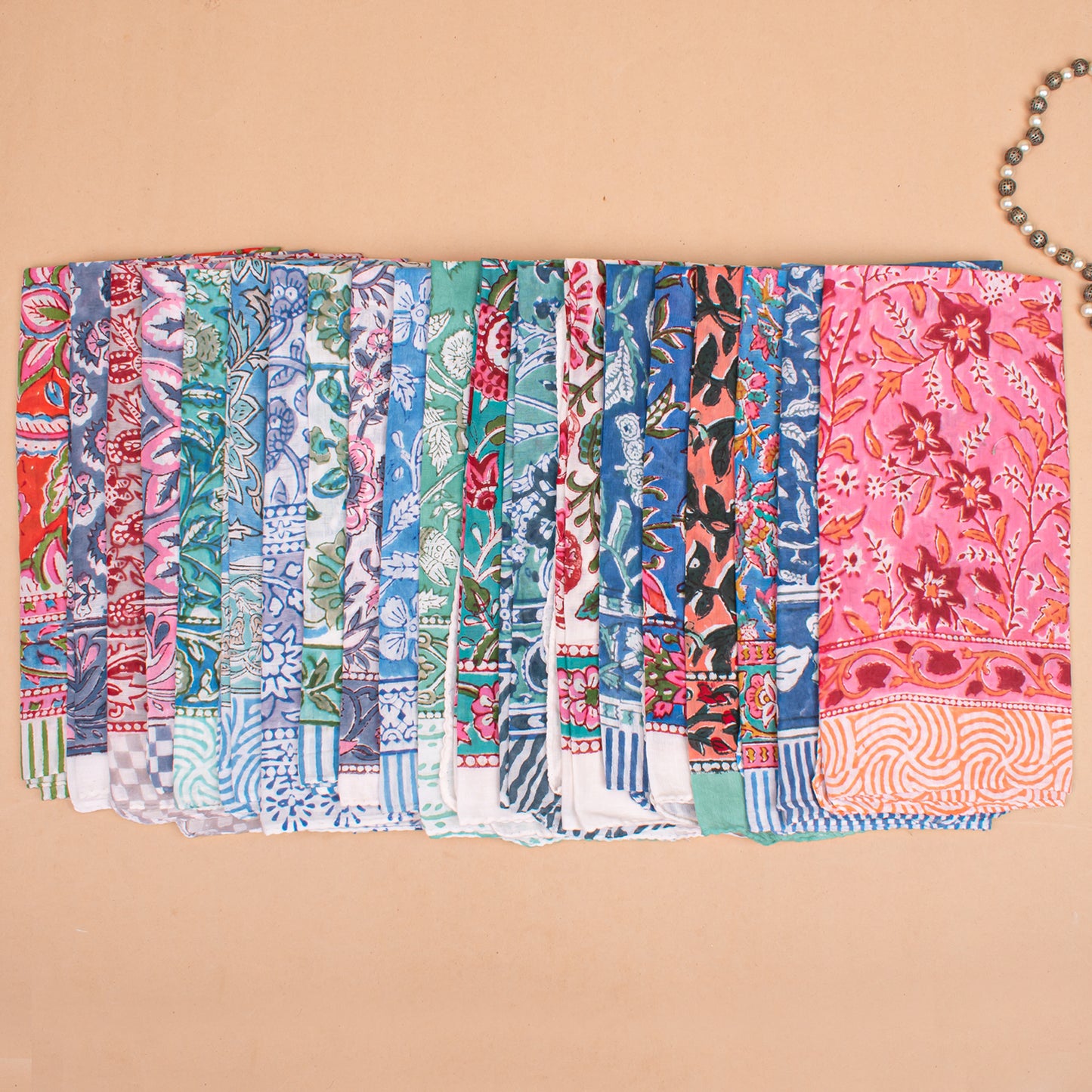 Set of 80 - Handmade Cotton Bandana, Organic Block Printed Scarf, Lightweight Paisley Hair Or Neck Wrap, Sustainable Unisex Fashion Gift For All