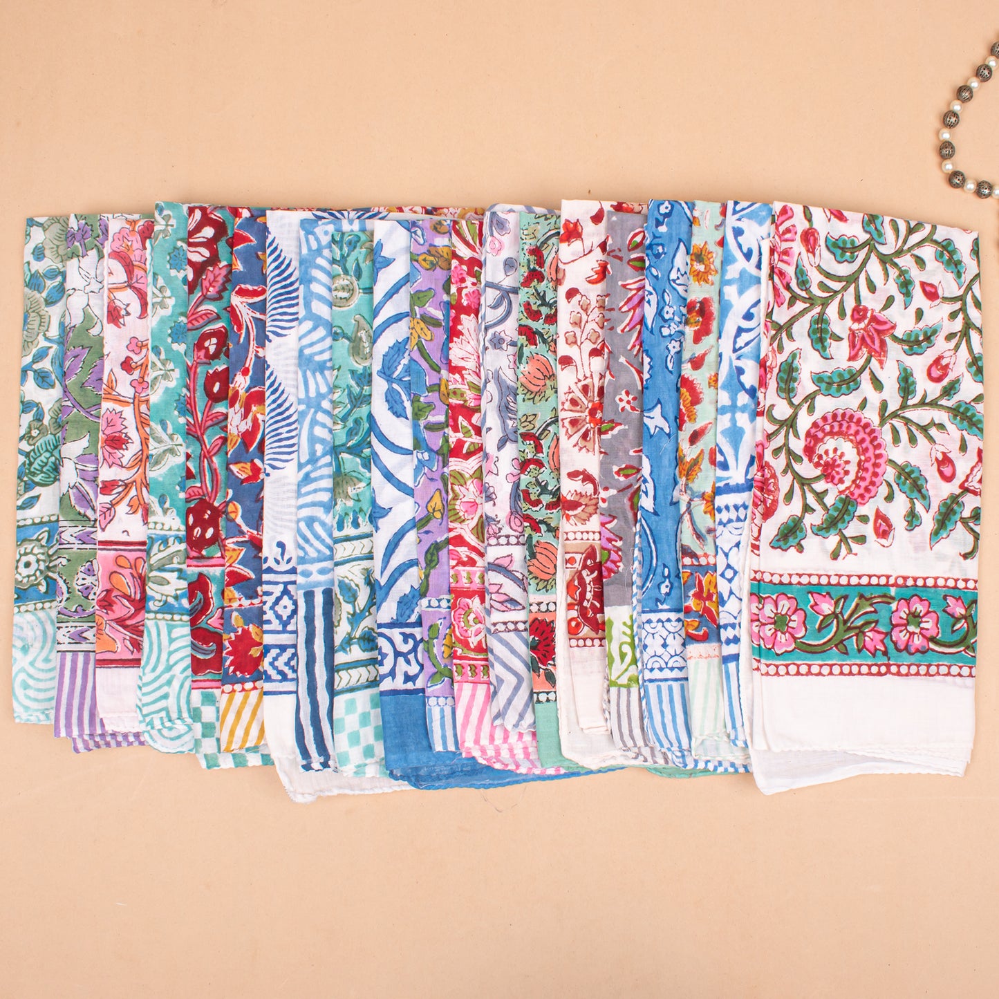 Set of 65 - Organic Block Printed Cotton Bandana, Handmade Lightweight Paisley Scarf, Boho Hair Or Neck Wrap, Sustainable Fashion Accessory, Eco-Friendly Gift