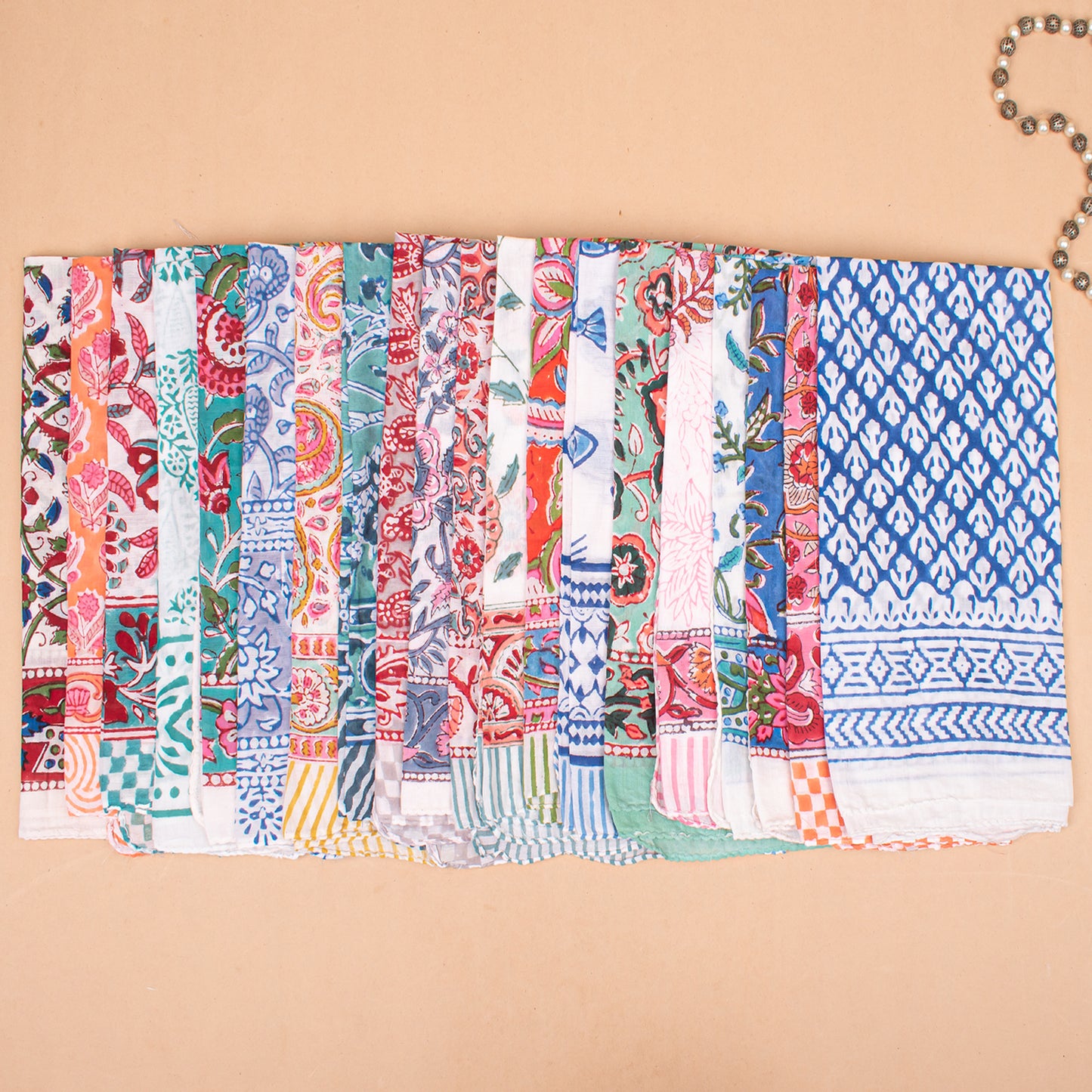 Set of 60 - Lightweight Organic Cotton Bandana, Block Printed Paisley & Floral Scarf, Handmade Hair Or Neck Wrap, Boho Unisex Sustainable Fashion Gift