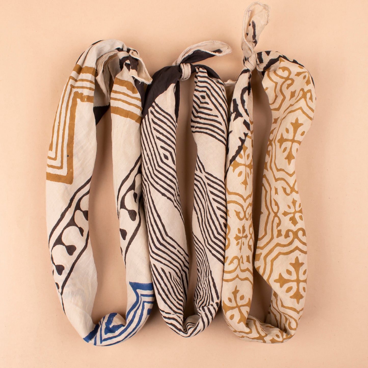 Set of 3 - Floral Cotton Bandanas, Handprinted Head Wraps, Eco Scarf For Men & Women, Lightweight Cotton Neck Or Wrist Tie, Printed Neck Scarf