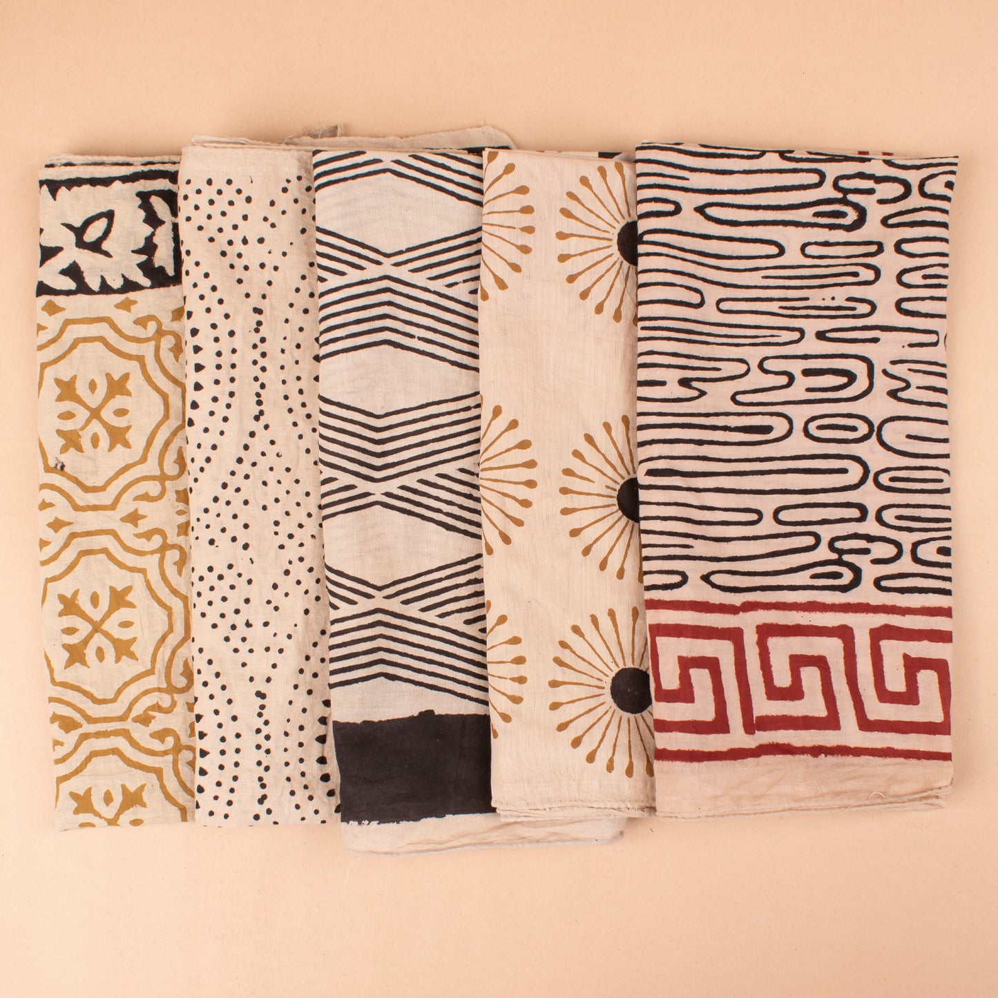 Set of 5 - Reusable Fabric Face Cover, Stylish Unisex Gift, Soft Cotton Bandana Scarf, Vintage Summer Style Accessory, Handprinted Cotton Bandana