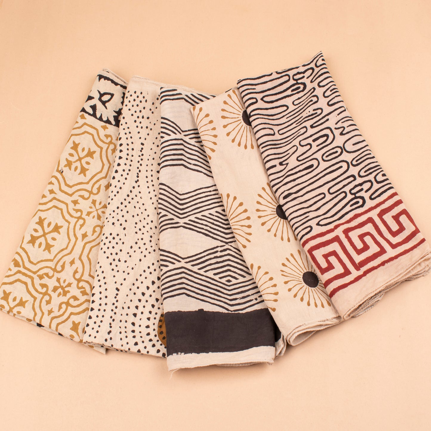 Set of 5 - Reusable Fabric Face Cover, Stylish Unisex Gift, Soft Cotton Bandana Scarf, Vintage Summer Style Accessory, Handprinted Cotton Bandana