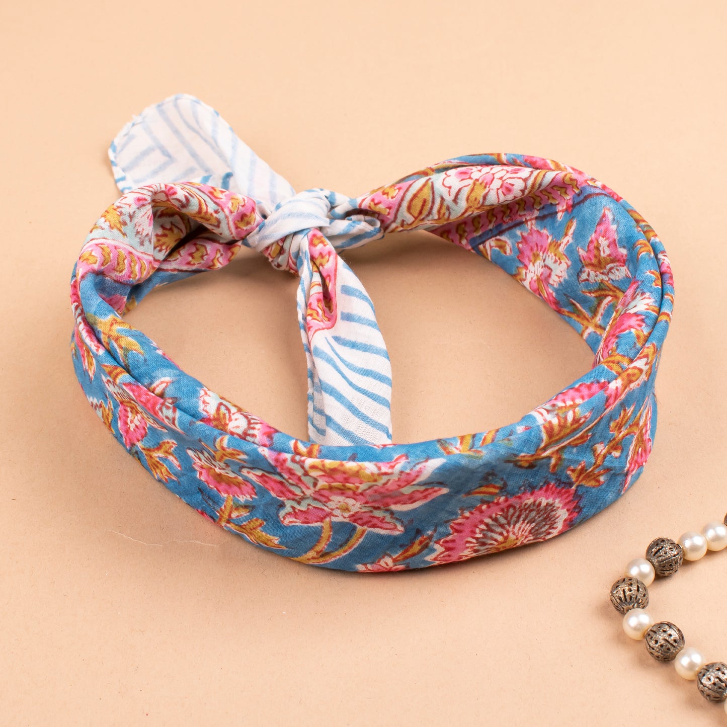 Eco-Friendly Cotton Bandana Scarf, Unisex Handprinted Head Wrap, Soft Boho Neck Tie, Lightweight Summer Scarf, Wrist Accessory