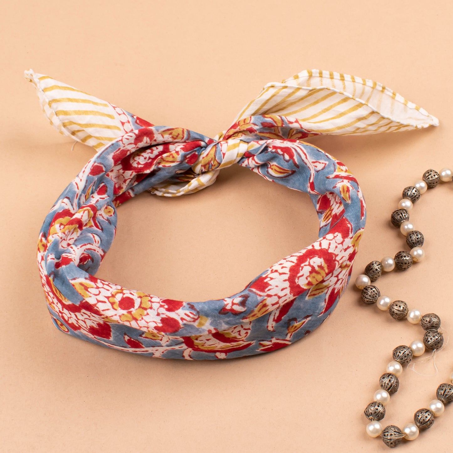 Lightweight Neck Tie, Boho Head Accessory Gift, Handmade Floral Cotton Bandanas, Sustainable Boho Neck Wrap, Head & Wrist Tie