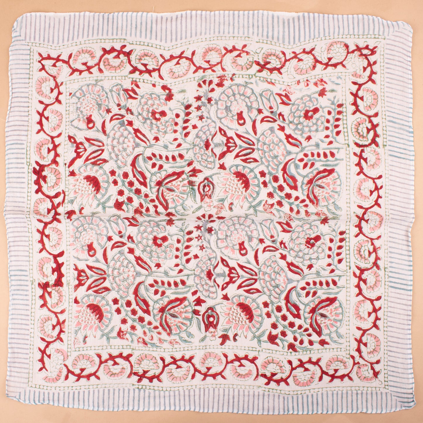 Floral Block Print Cotton Bandana, Handmade Neck Tie, Unisex Eco Scarf, Lightweight Bohemian Gift Wrap, Sustainable Neck Scarf Gift