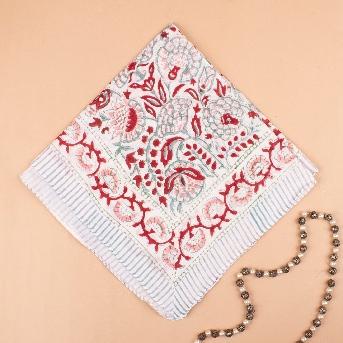 Floral Block Print Cotton Bandanas, Handmade Neck Tie, Unisex Eco Scarf, Lightweight Bohemian Gift Wrap, Sustainable Neck Scarf Gift
