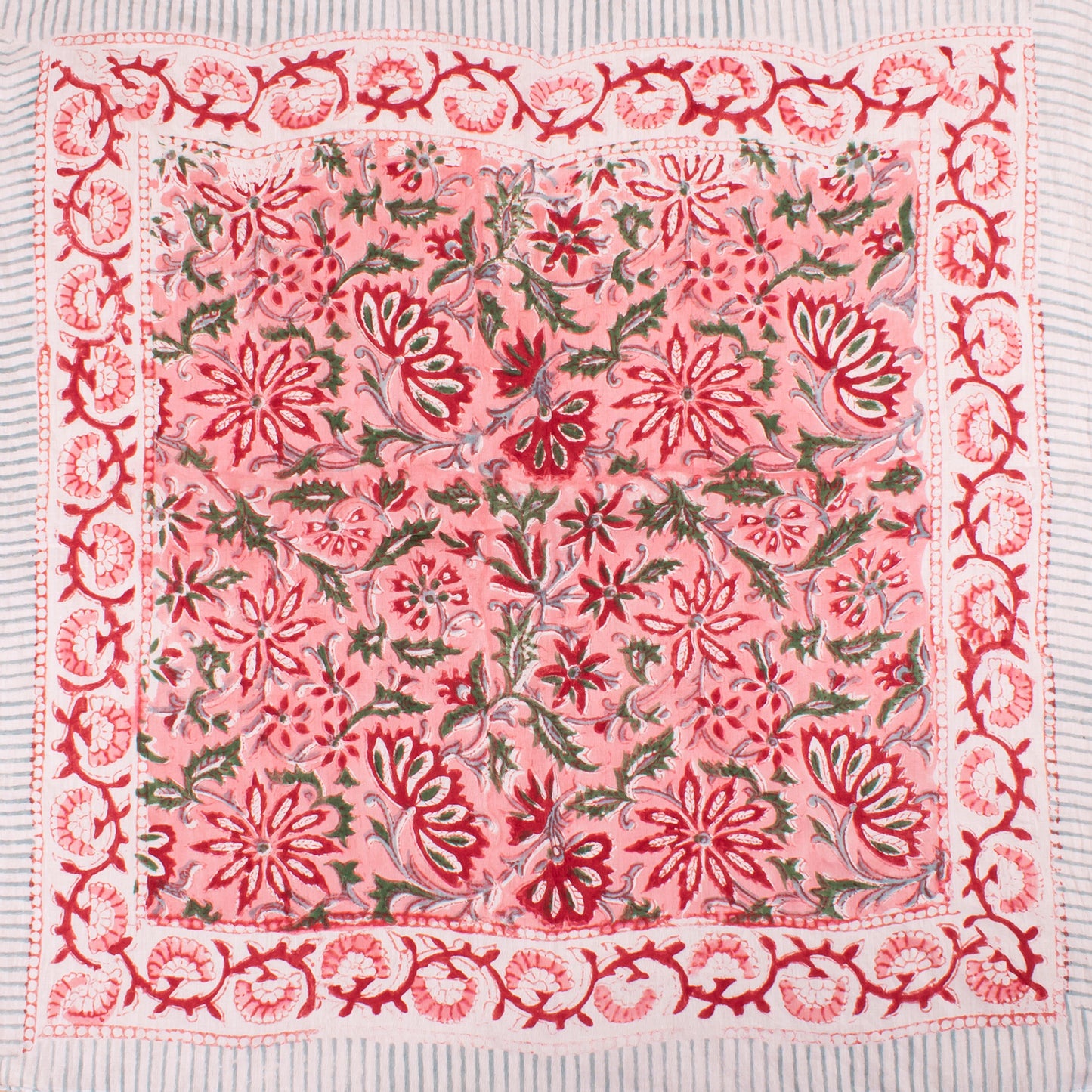 Set of 2 - Cotton Bandana Scarf, Handprinted Floral Wrap, Soft Vintage Style Head & Neck Accessory, 100% Handmade Block Print Head Wrap