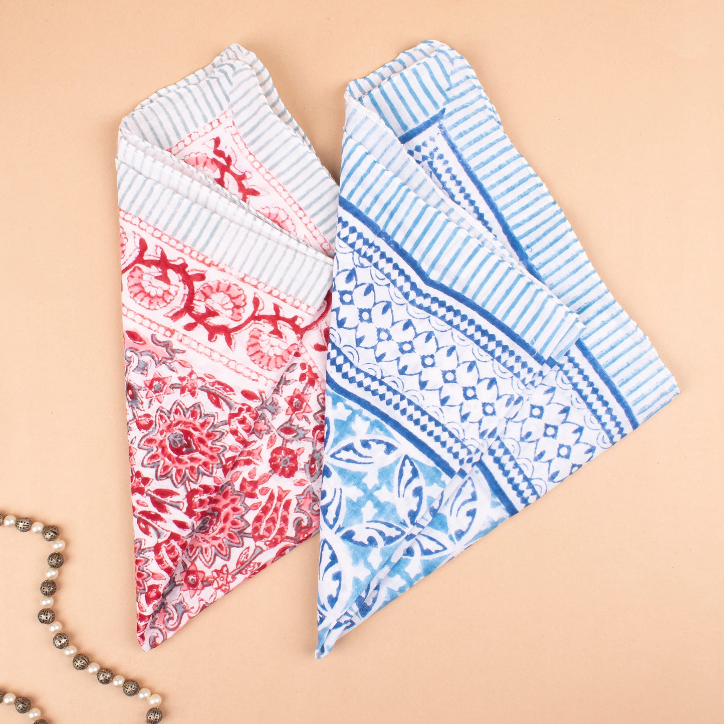 Set of 2 - Trendy Western Scarf For Festival & Outdoor, Handcrafted Bandana Scarf, Eco-Friendly Floral Print Cotton, Bohemian Head Tie