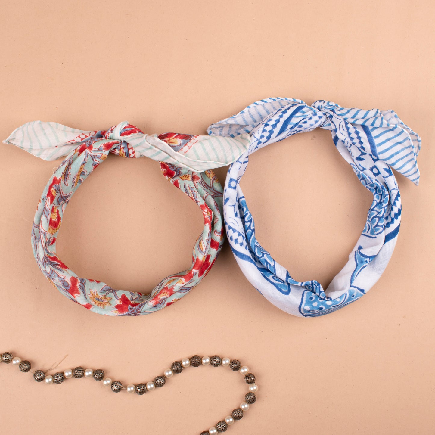 Set of 2 - Soft Cotton Boho Bandanas, Coastal Style Head Wrap, 100% Sustainable Cotton Neck Scarf, Trendy Boho Gift Accessory, Boho Hair Tie