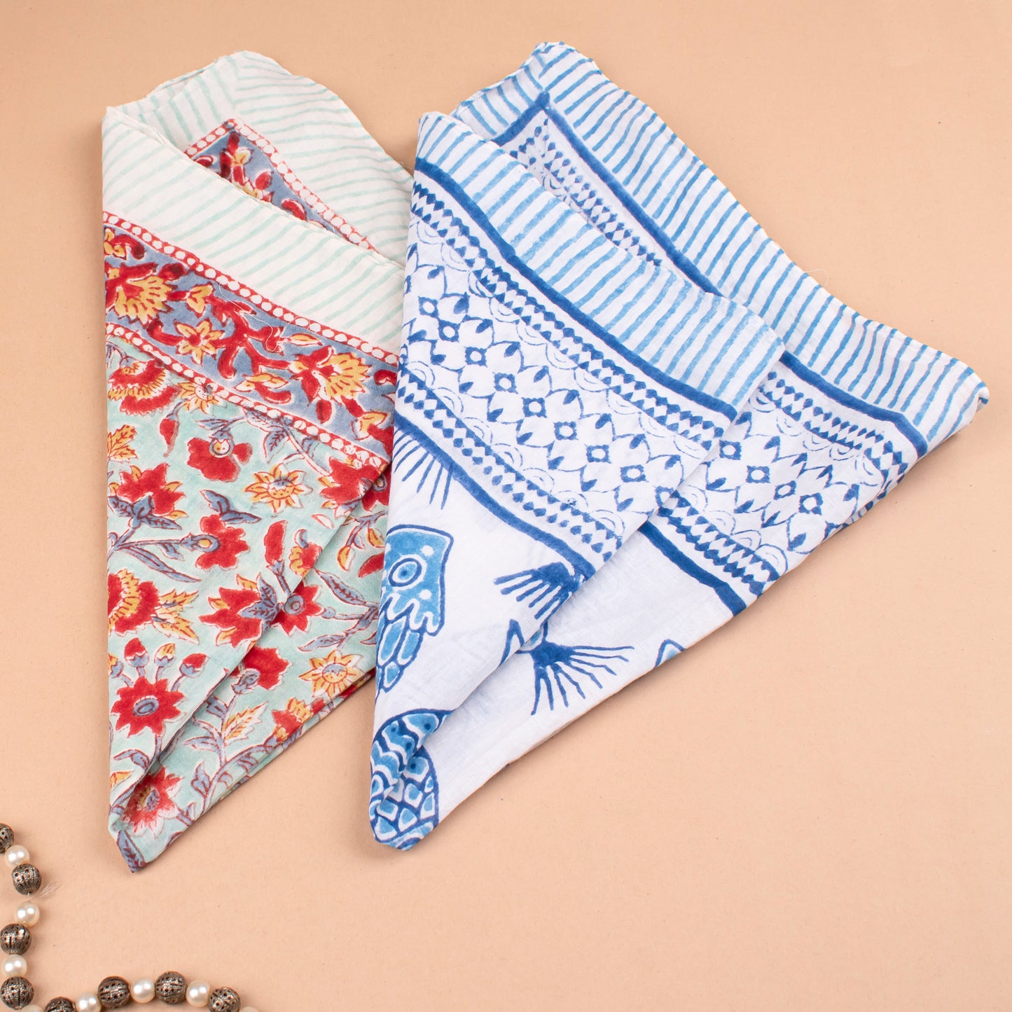 Set of 2 - Soft Cotton Boho Bandanas, Coastal Style Head Wrap, 100% Sustainable Cotton Neck Scarf, Trendy Boho Gift Accessory, Boho Hair Tie