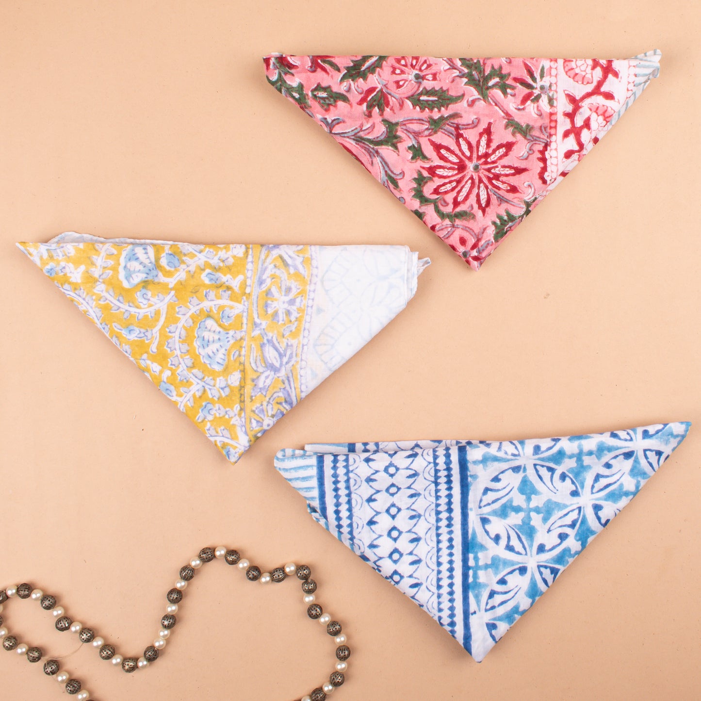 Set of 3 - Sustainable Cotton Bandanas, Handmade Head & Neck Scarf, Bohemian Print Hair Tie, Style Wrap For Trendy Outfits, Trendy Gift Idea