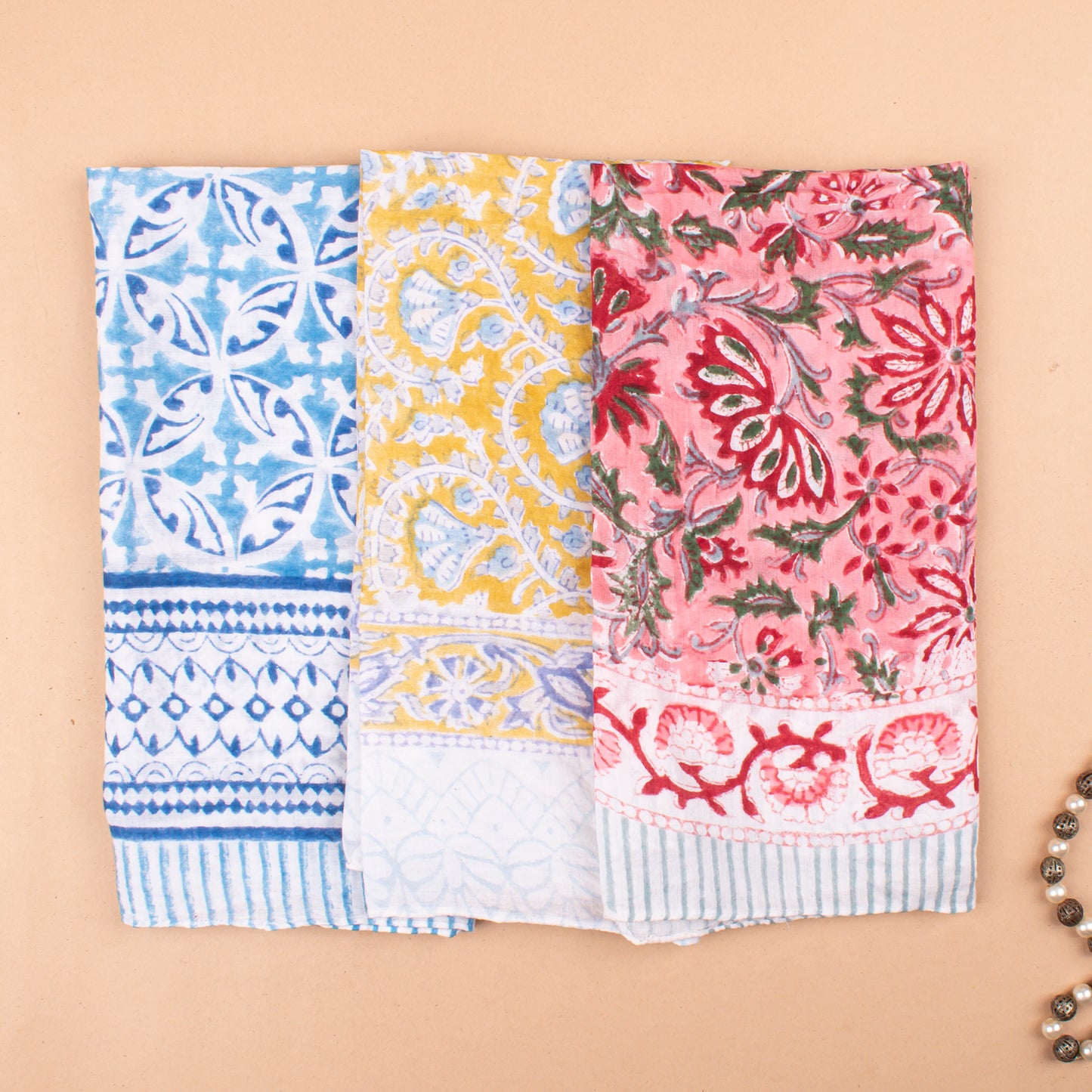 Set of 3 - Sustainable Cotton Bandanas, Handmade Head & Neck Scarf, Bohemian Print Hair Tie, Style Wrap For Trendy Outfits, Trendy Gift Idea