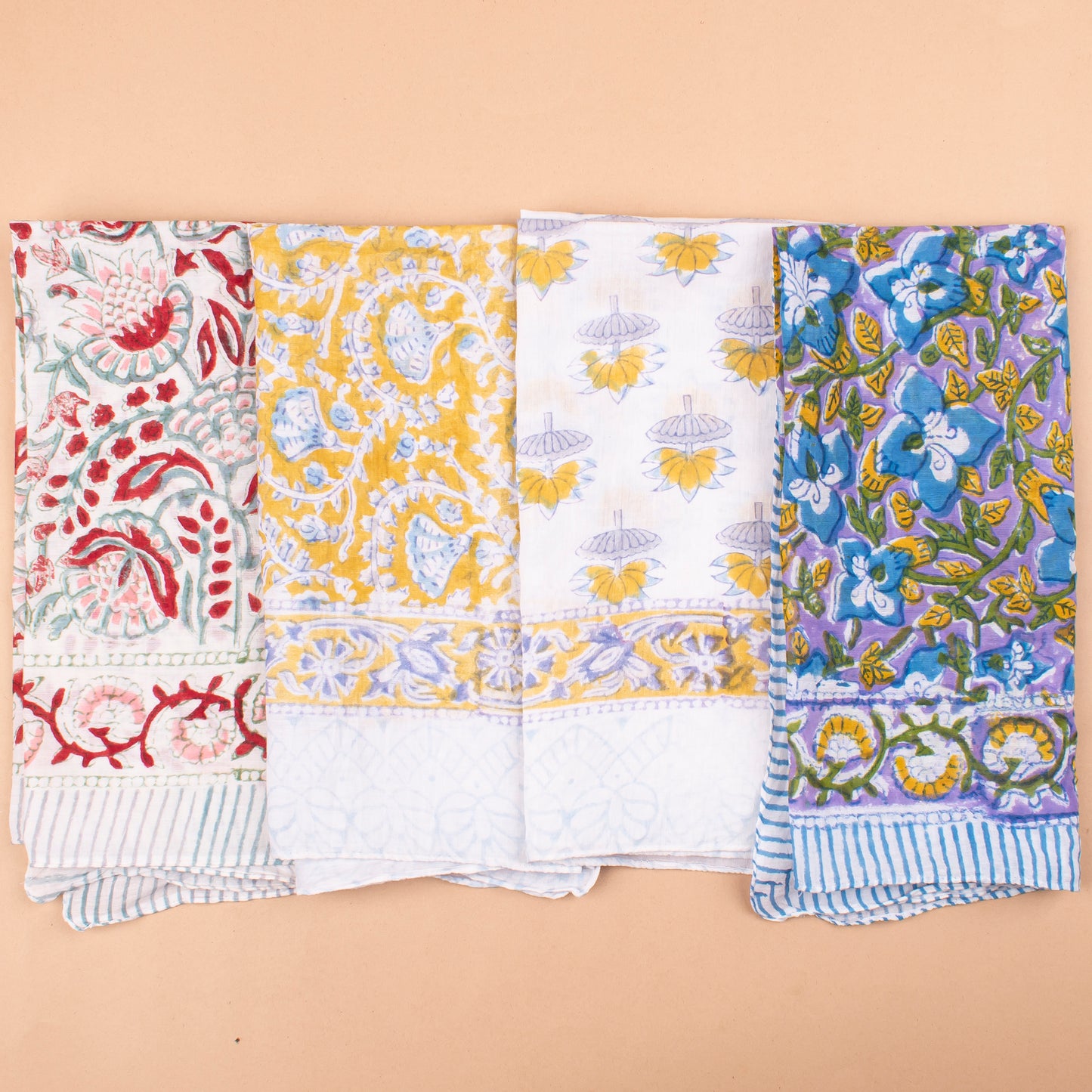 Set of 14 - Unisex Block Printed Cotton Bandana, Soft Lightweight Scarf, Eco-Conscious Boho Hair Tie, Handmade Summer Accessory