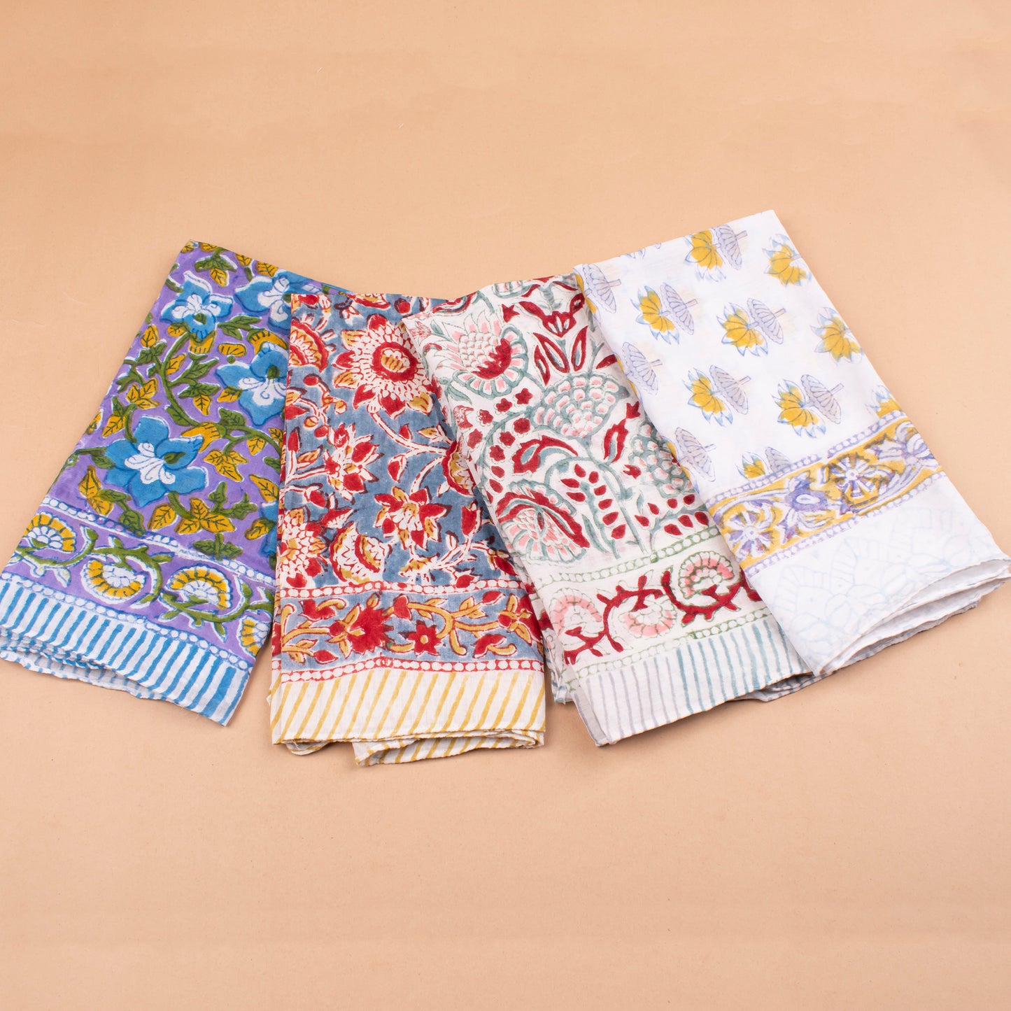 Set of 4 - Eco-Friendly Handblock Printed Bandana, Unisex Head Wrap, Lightweight Summer Accessory, Vintage Style Cotton Bandana
