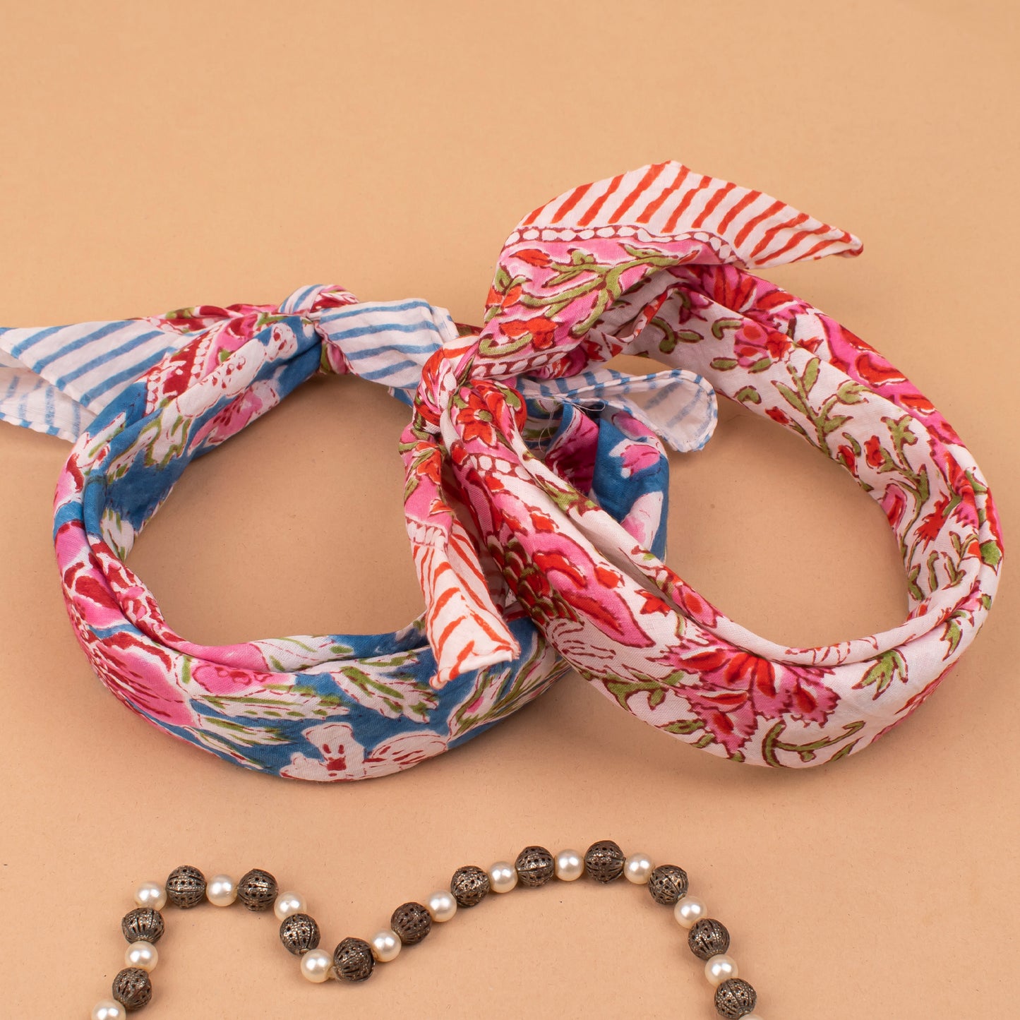Set of 2 - Floral Print Cotton Bandanas, Lightweight Summer Neck Scarf Or Hair Accessory, Eco-Friendly Wrap Accessory For Him Or Her