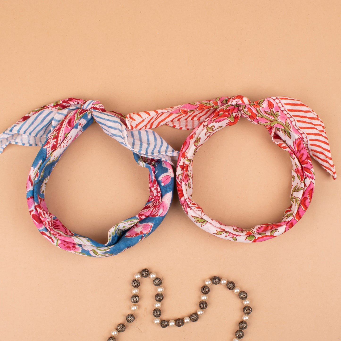 Set of 2 - Floral Print Cotton Bandanas, Lightweight Summer Neck Scarf Or Hair Accessory, Eco-Friendly Wrap Accessory For Him Or Her