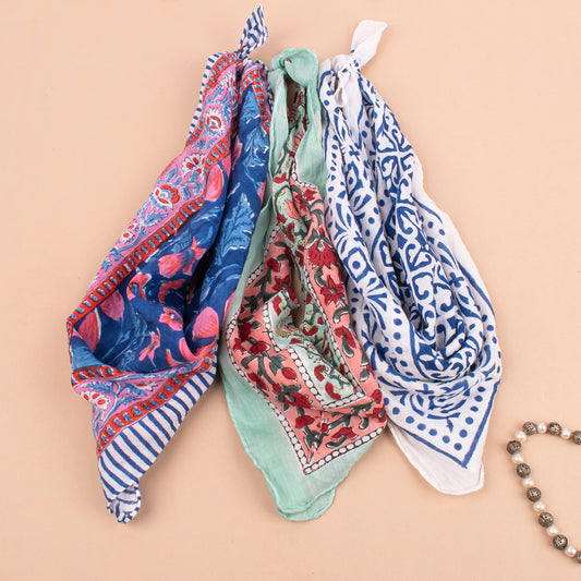 Set of 3 - Trendy Western Scarf For Festival & Outdoor, Cotton Bandana Scarf, Lightweight Floral Wrap, Summer Bohemian Head Wrap