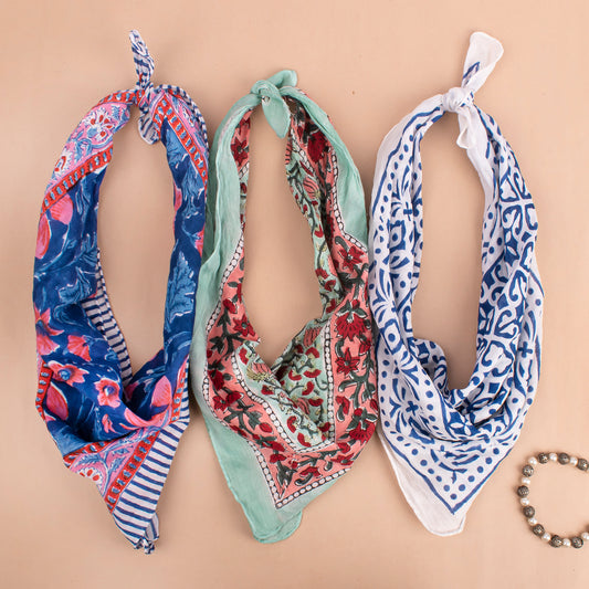 Set of 3 - Trendy Western Scarf For Festival & Outdoor, Cotton Bandana Scarf, Lightweight Floral Wrap, Summer Bohemian Head Wrap