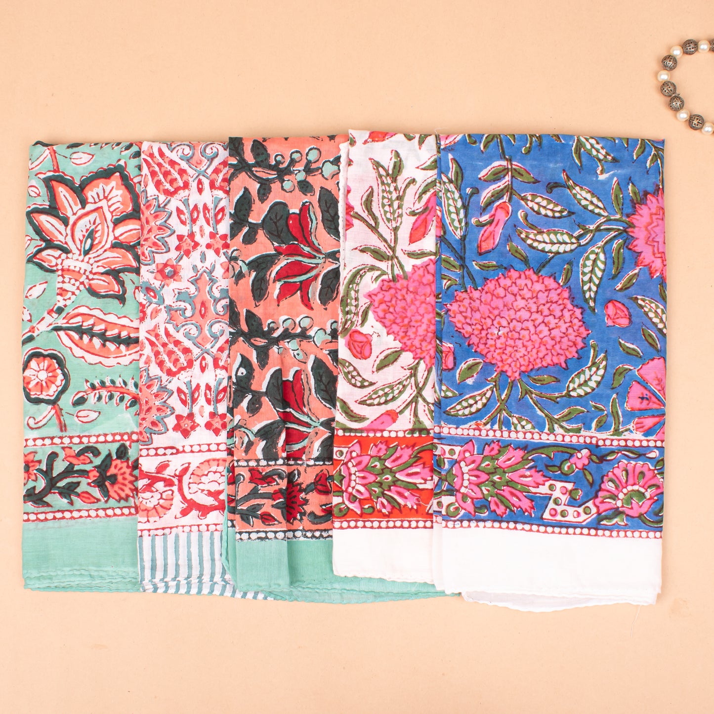 Set of 25 - Summer Block Printed Bandana In Soft Cotton, Paisley Print Bohemian Wrap, Handmade Head Or Neck Scarf, Unisex Eco-Friendly Gift, Cotton Bandanas