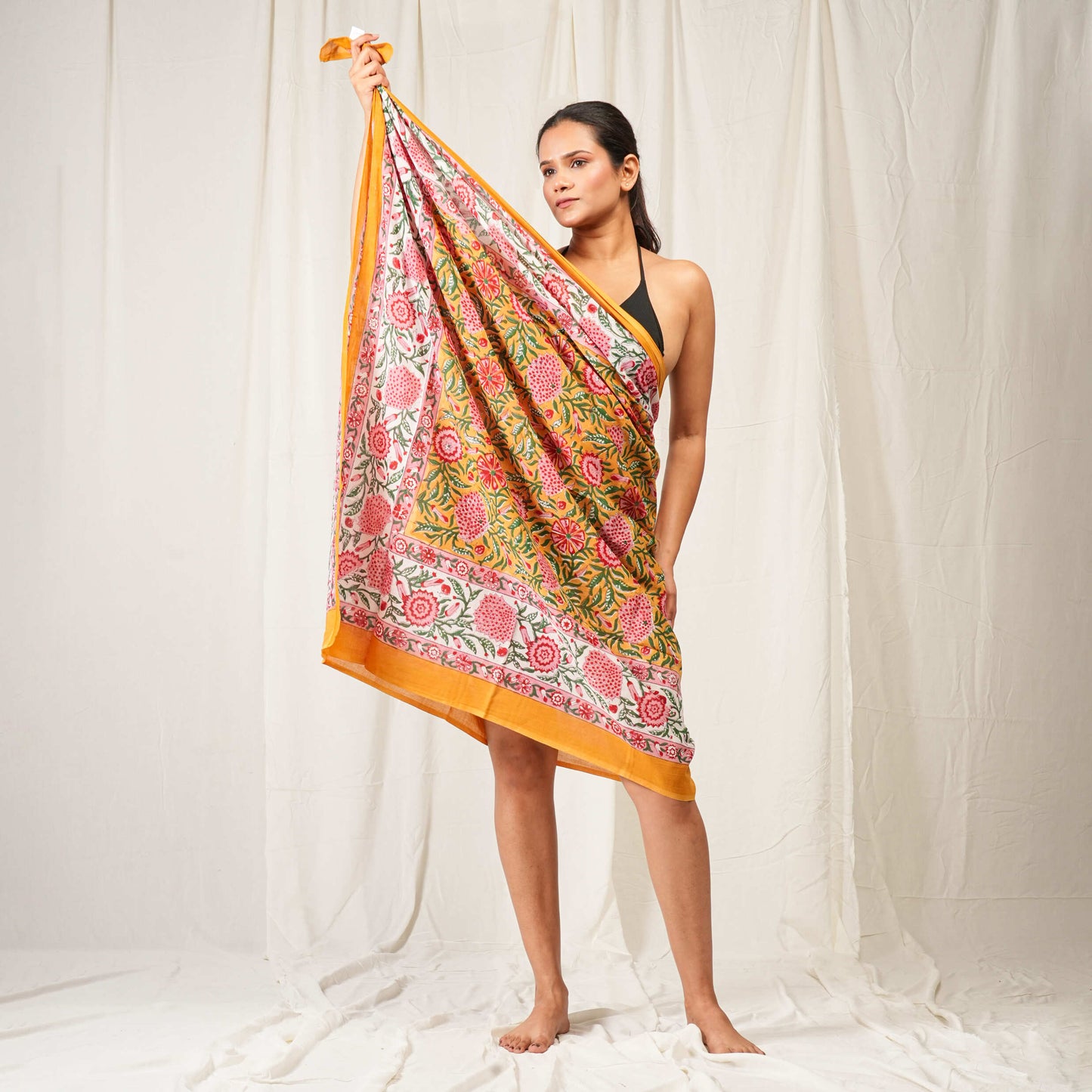 Hand Block Printed Cotton Scarf, Lightweight Sarong, Boho Summer Beach Cover Up, Artisan Handcrafted Pareo Wrap, Gift For Her