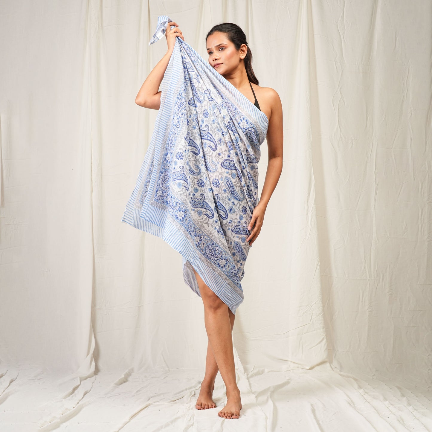 Classic Blue & White Paisley Sarong Timeless Elegance
