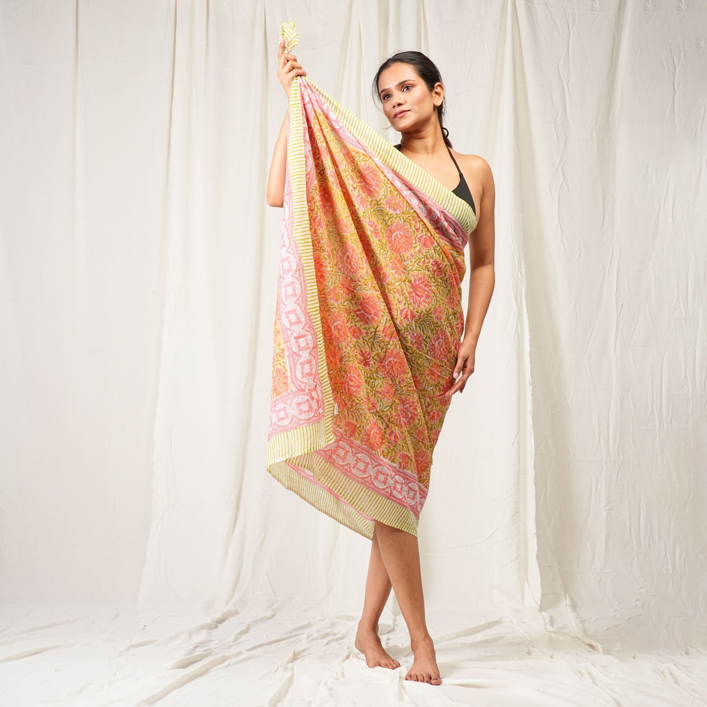 Unique Border Floral Sarong Detailed Design & Warm Colors