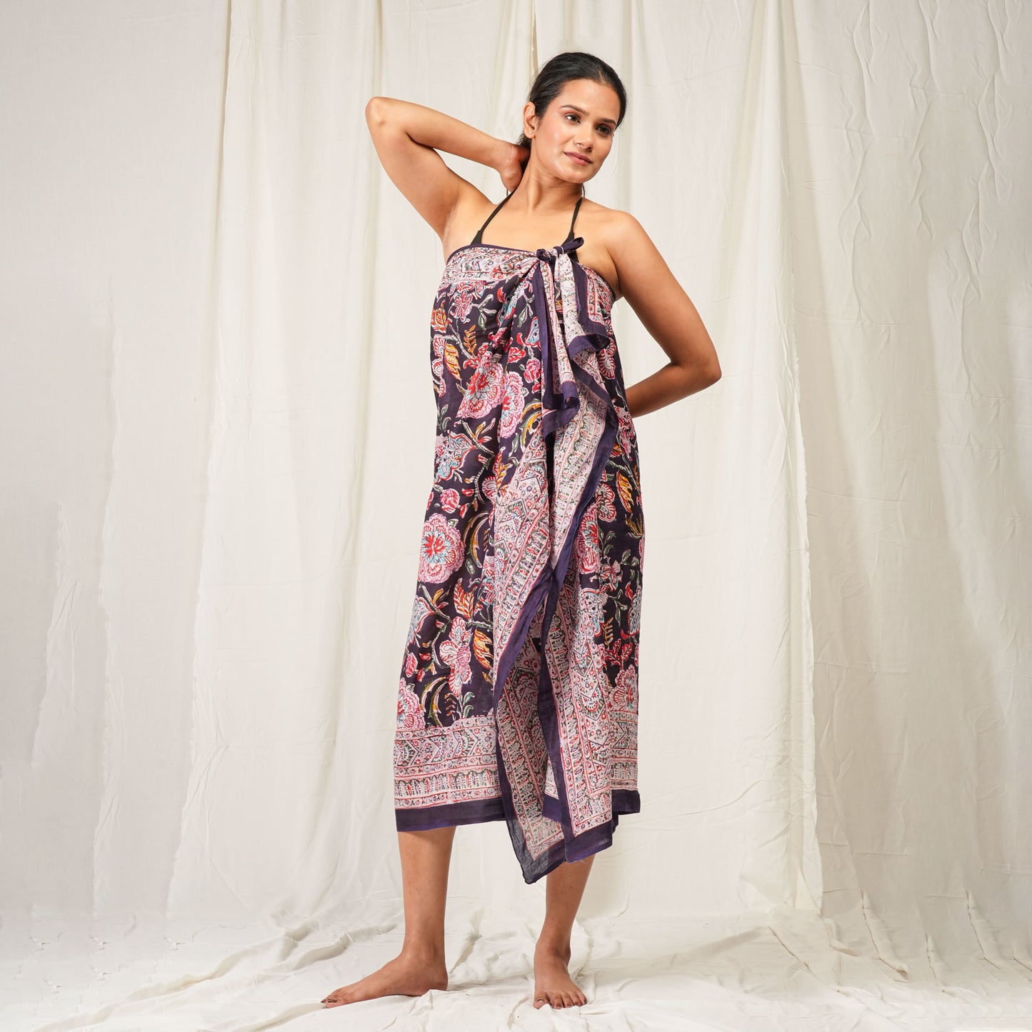 Bohemian Block Printed Cotton Scarf, Natural Handmade Pareo, Eco-Friendly Cotton Sarong, Cotton Block Printed Summer Scarves