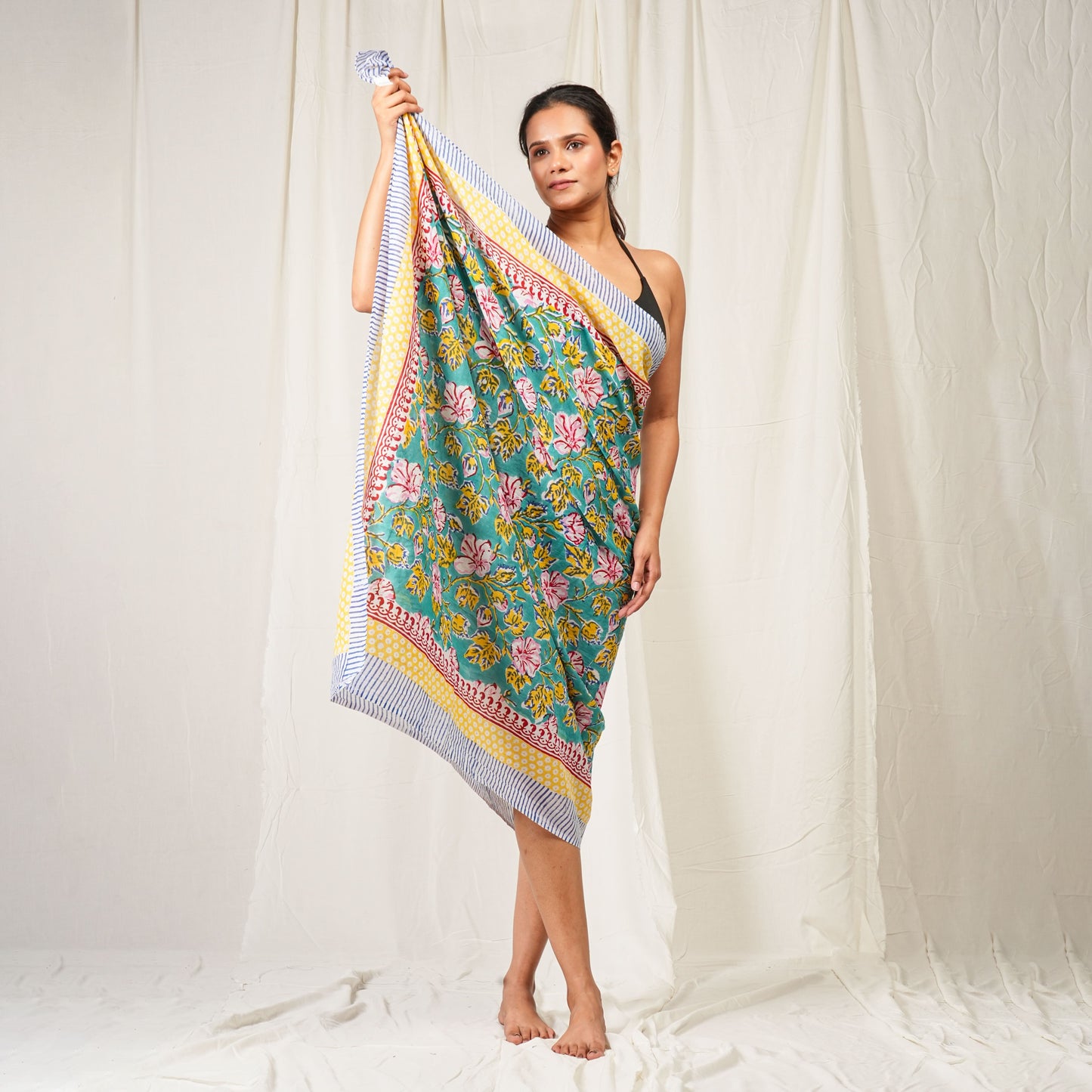 Premium Teal Floral Sarong Versatile Beach & Resort Essential