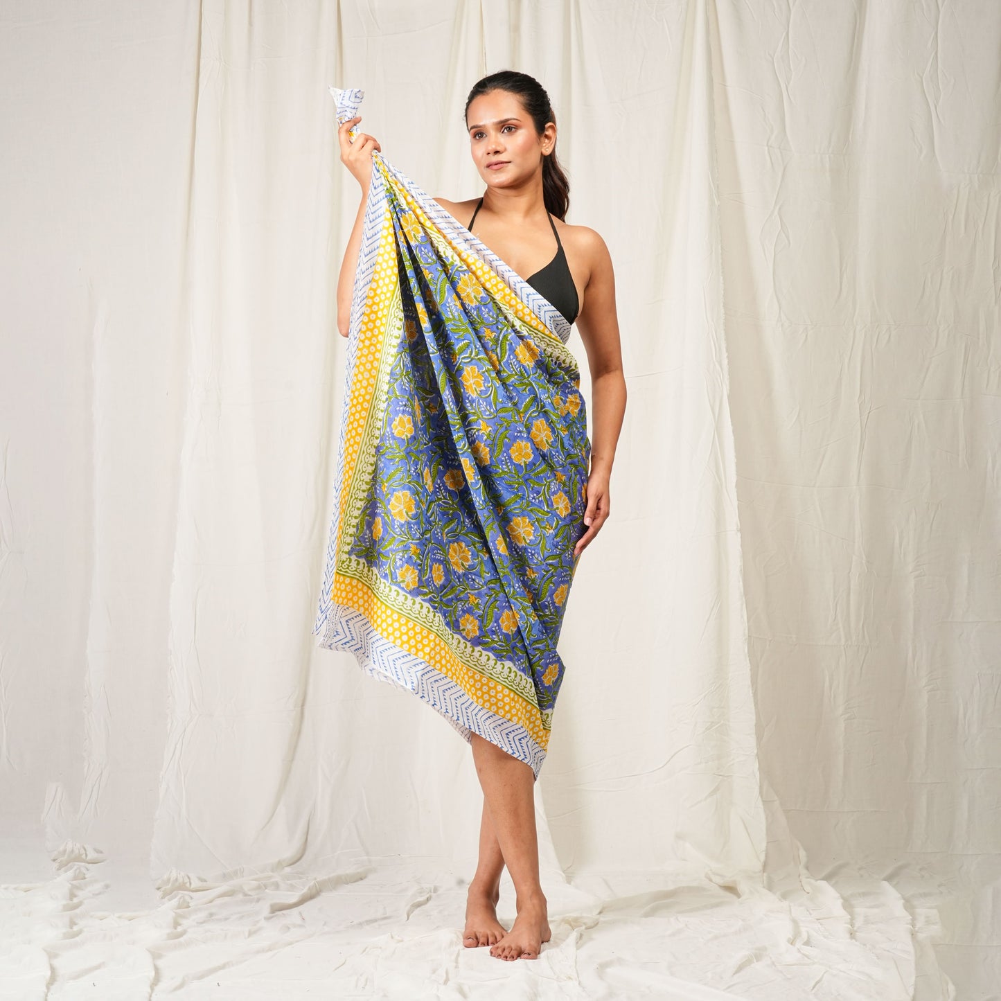 Premium Blue & Yellow Floral Sarong Versatile Summer Essential