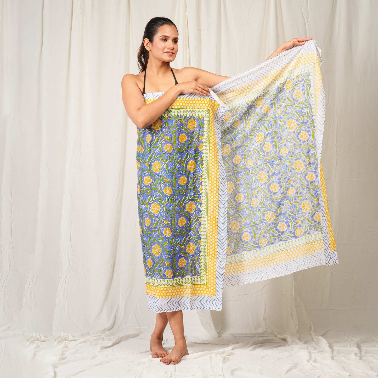 Premium Blue & Yellow Floral Sarong Versatile Summer Essential